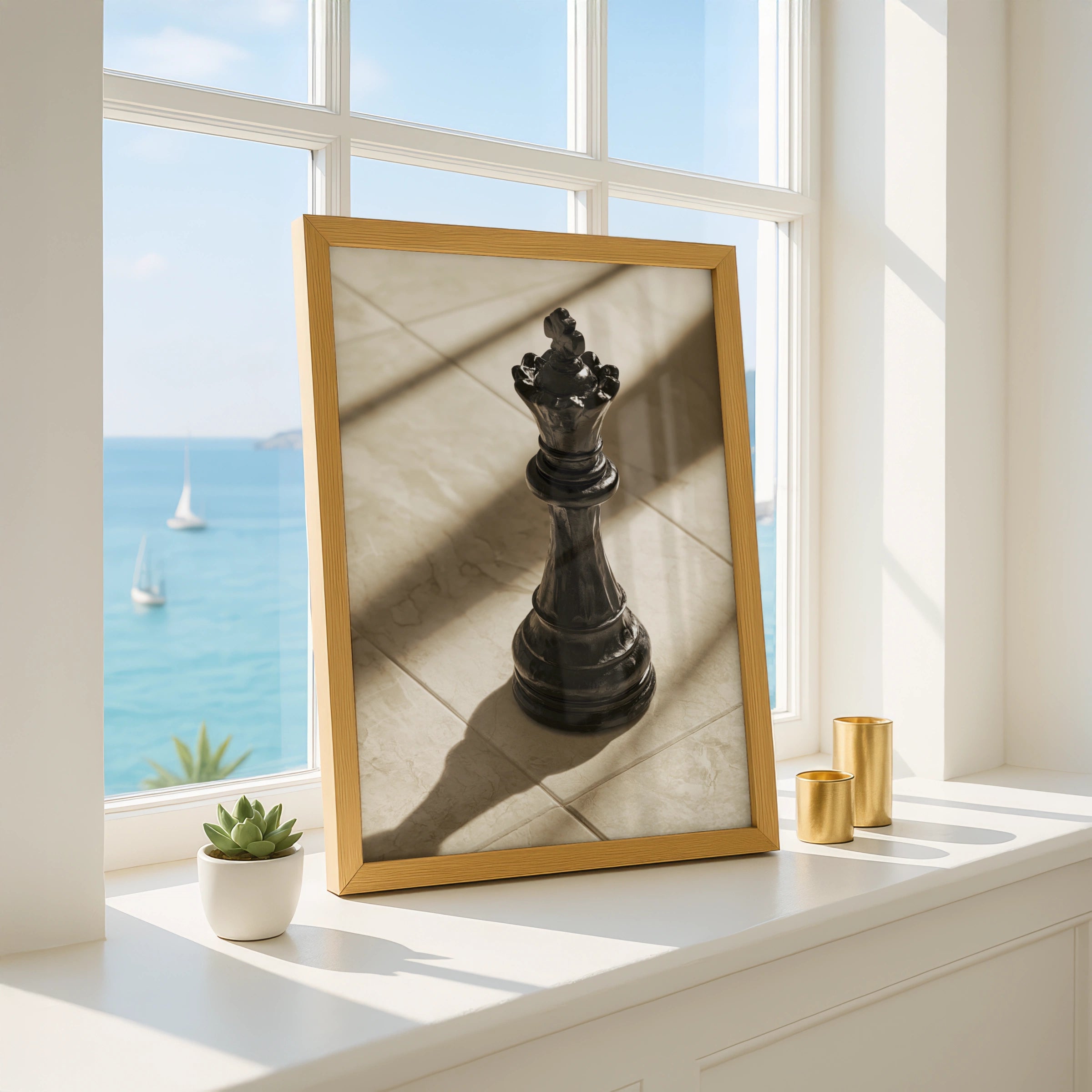 King Chess Piece Poster, Black Chess King Print, Dramatic Shadow Art