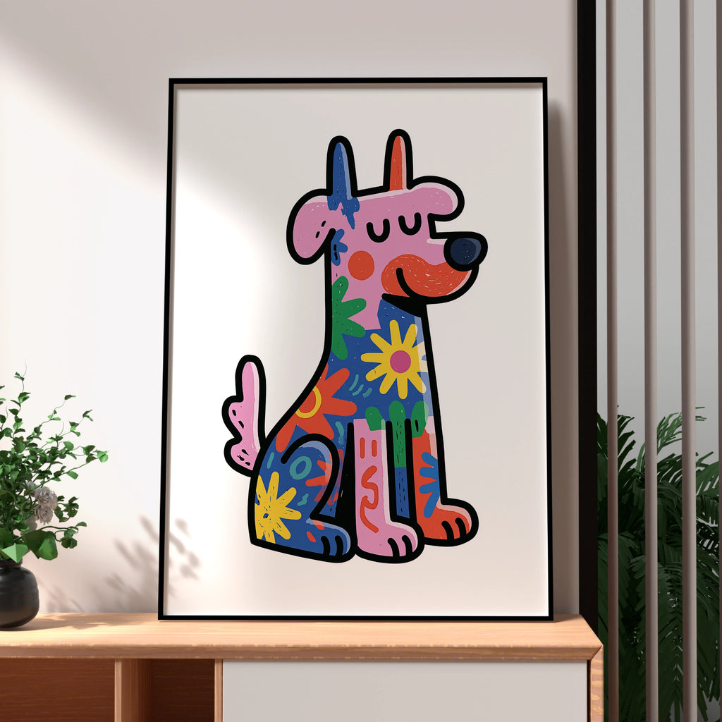 Colourful Trippy Dog Poster, Bold Pop Art Print, Psychedelic Pet Wall Art