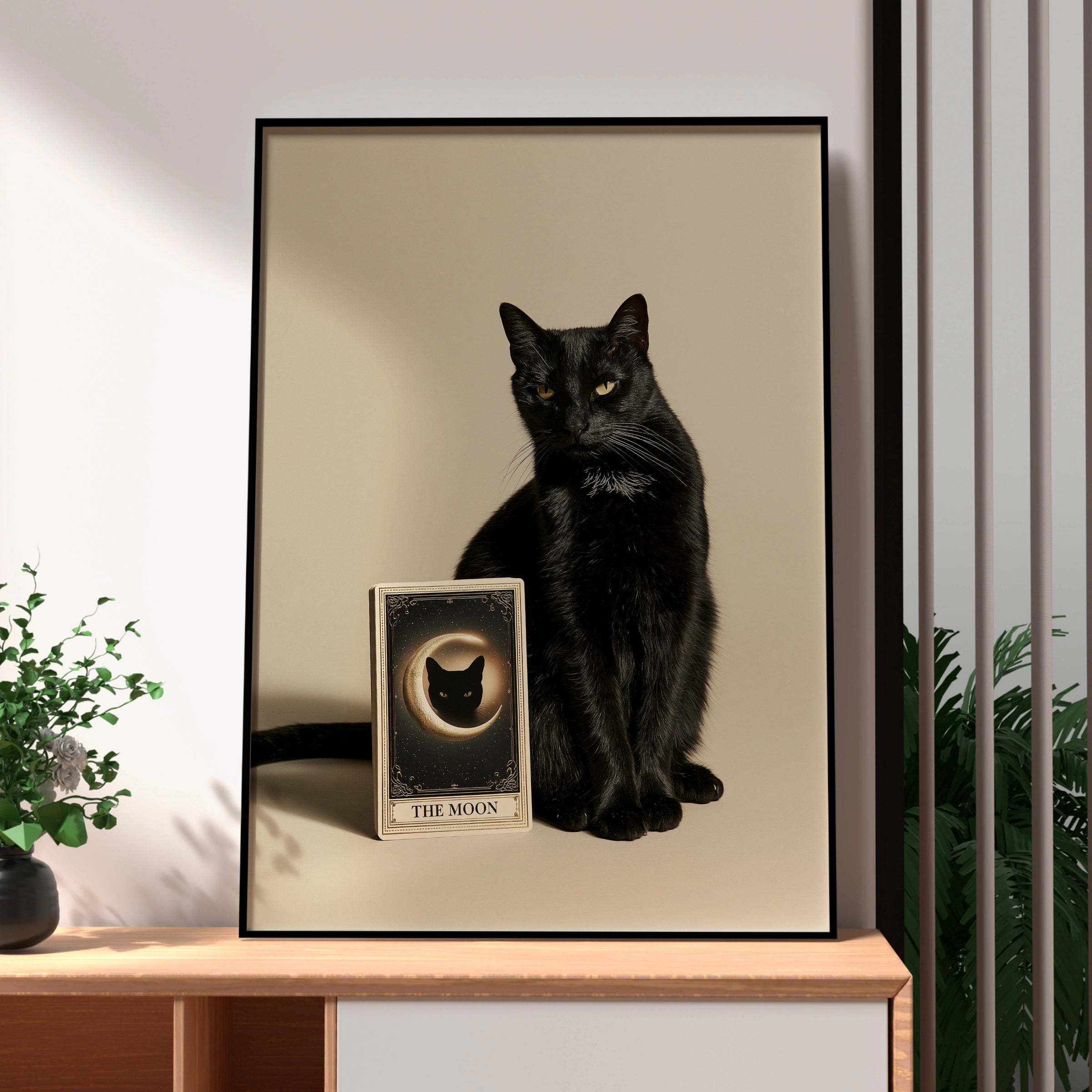 Black Cat Tarot Card Poster, The Moon Print, Mystical Wall Art