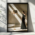 Elegant Woman Black Dress Gold Lamp, Fashion Wall Art Poster, Minimalist