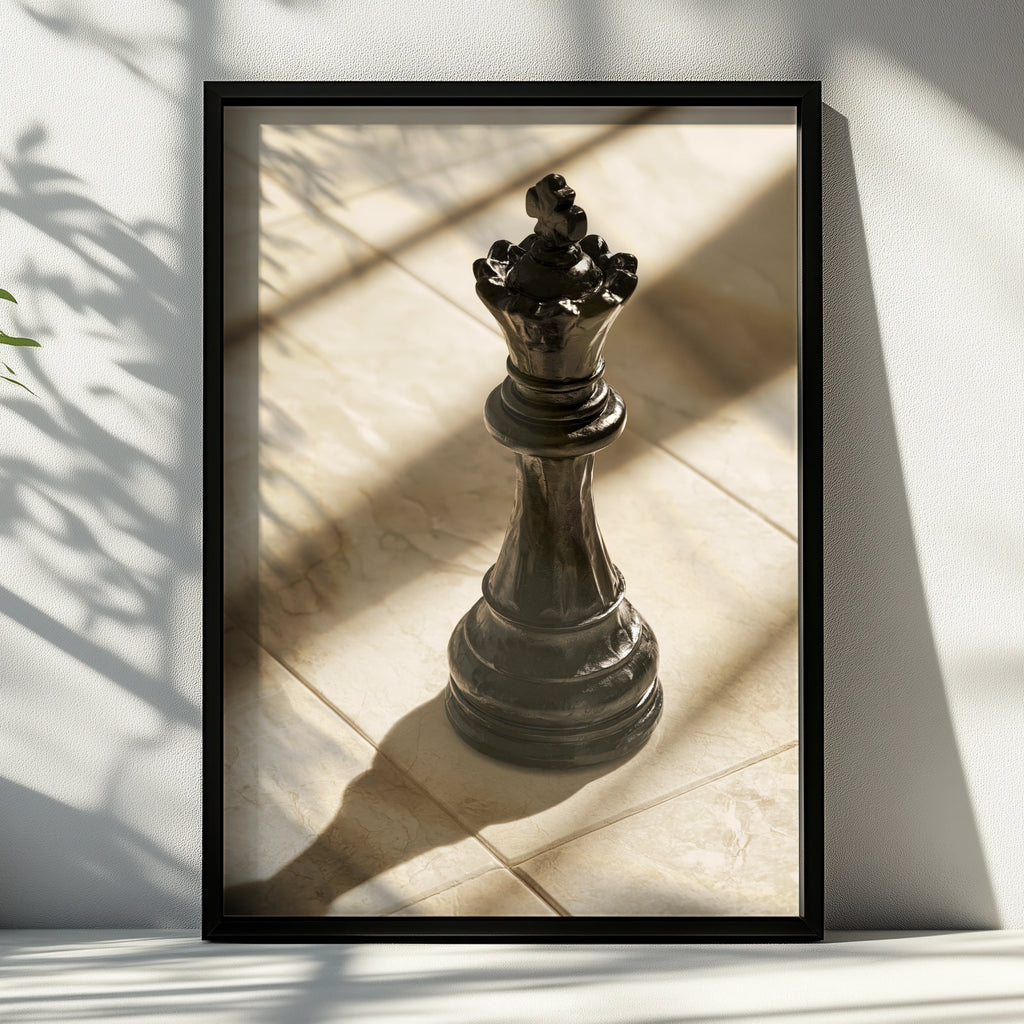 King Chess Piece Poster, Black Chess King Print, Dramatic Shadow Art