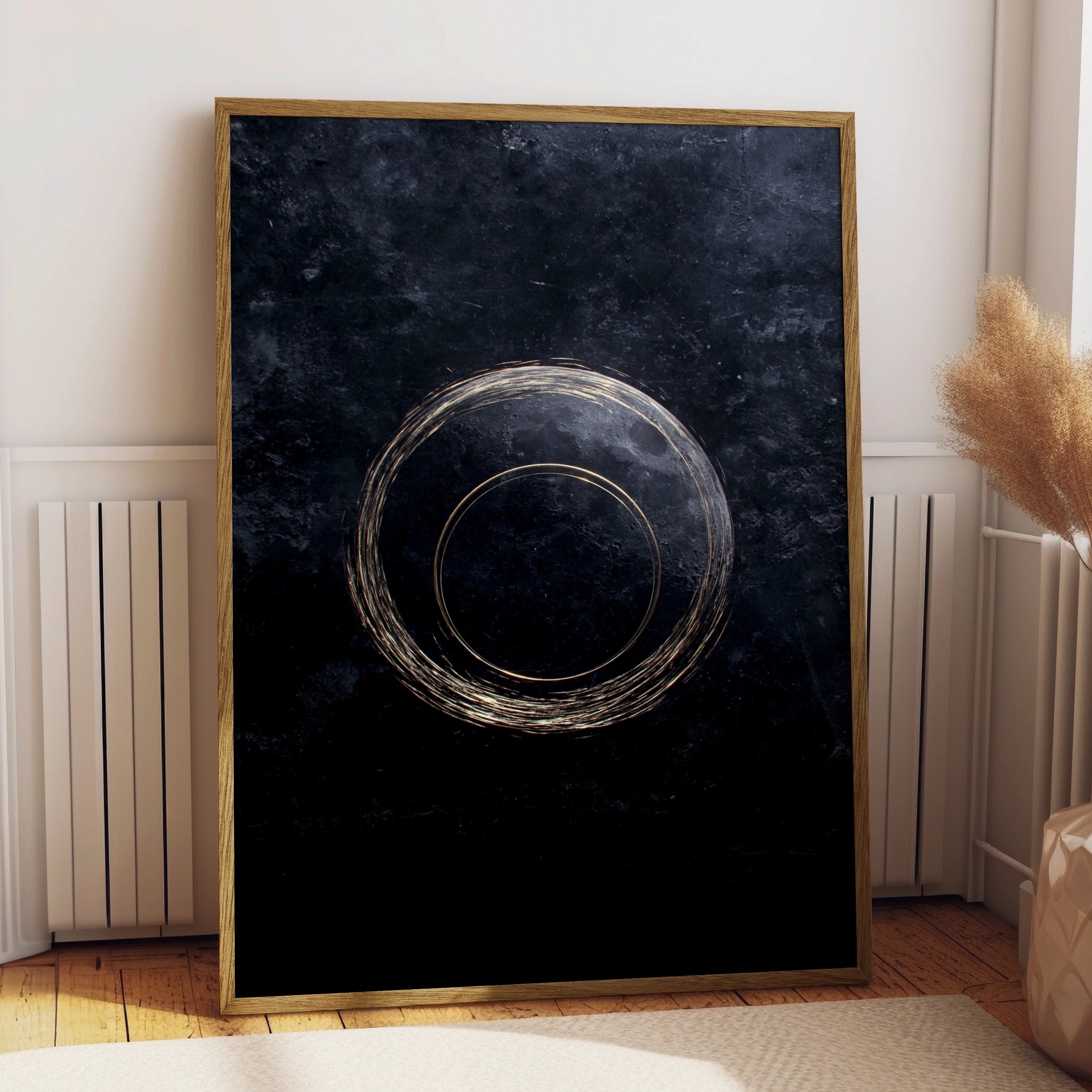 Black Moon Gold Ring Poster, Dark Celestial Wall Art, Minimalist Space Print