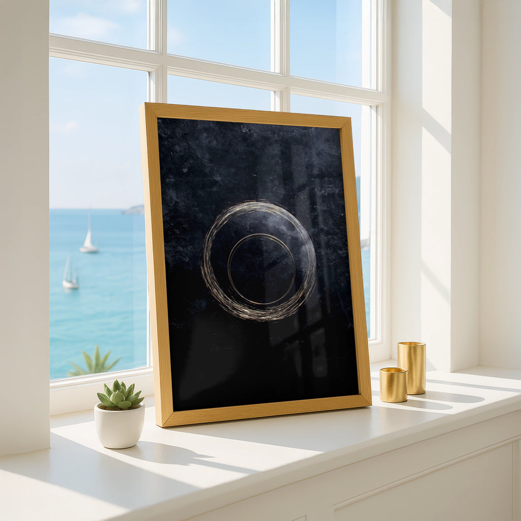 Black Moon Gold Ring Poster, Dark Celestial Wall Art, Minimalist Space Print