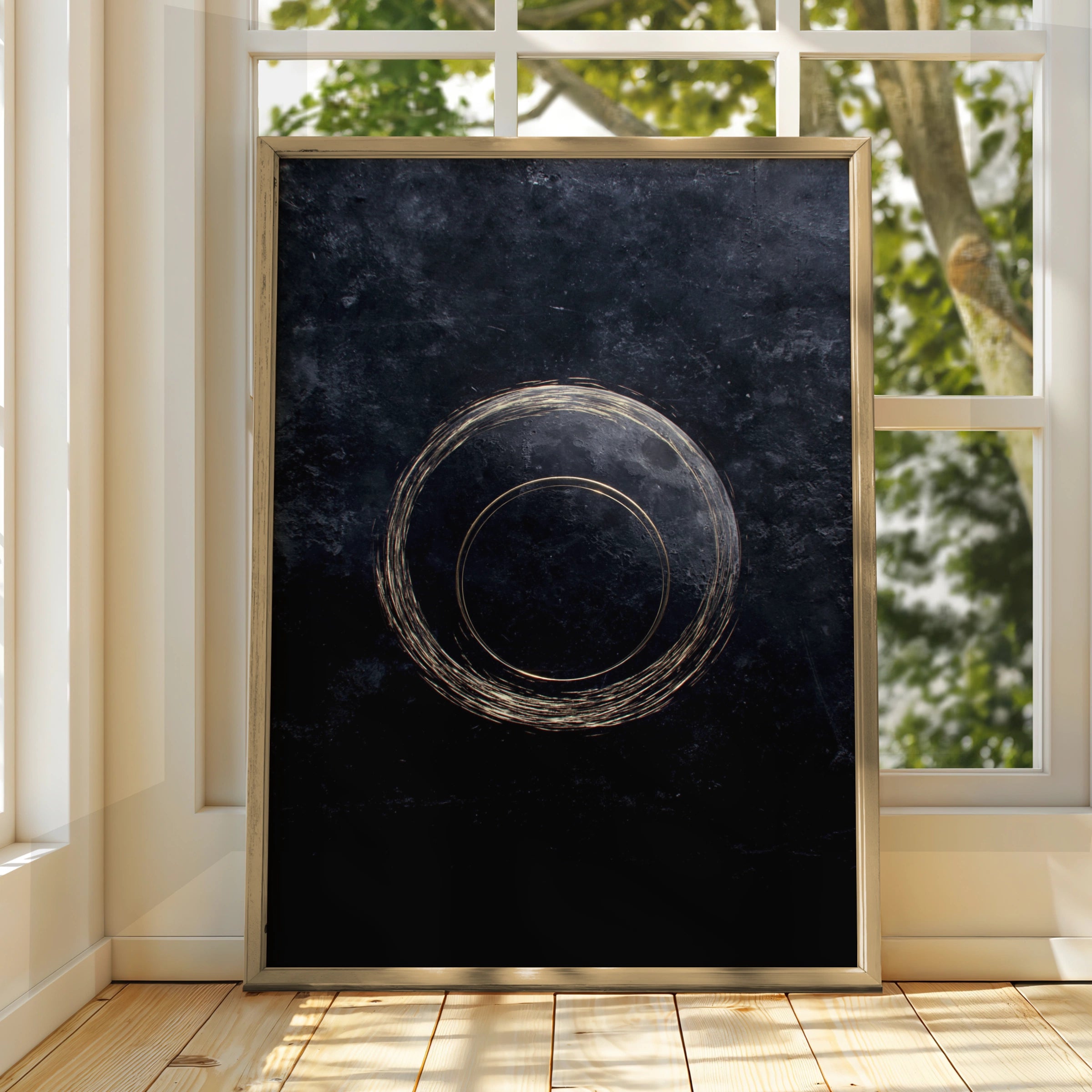 Black Moon Gold Ring Poster, Dark Celestial Wall Art, Minimalist Space Print