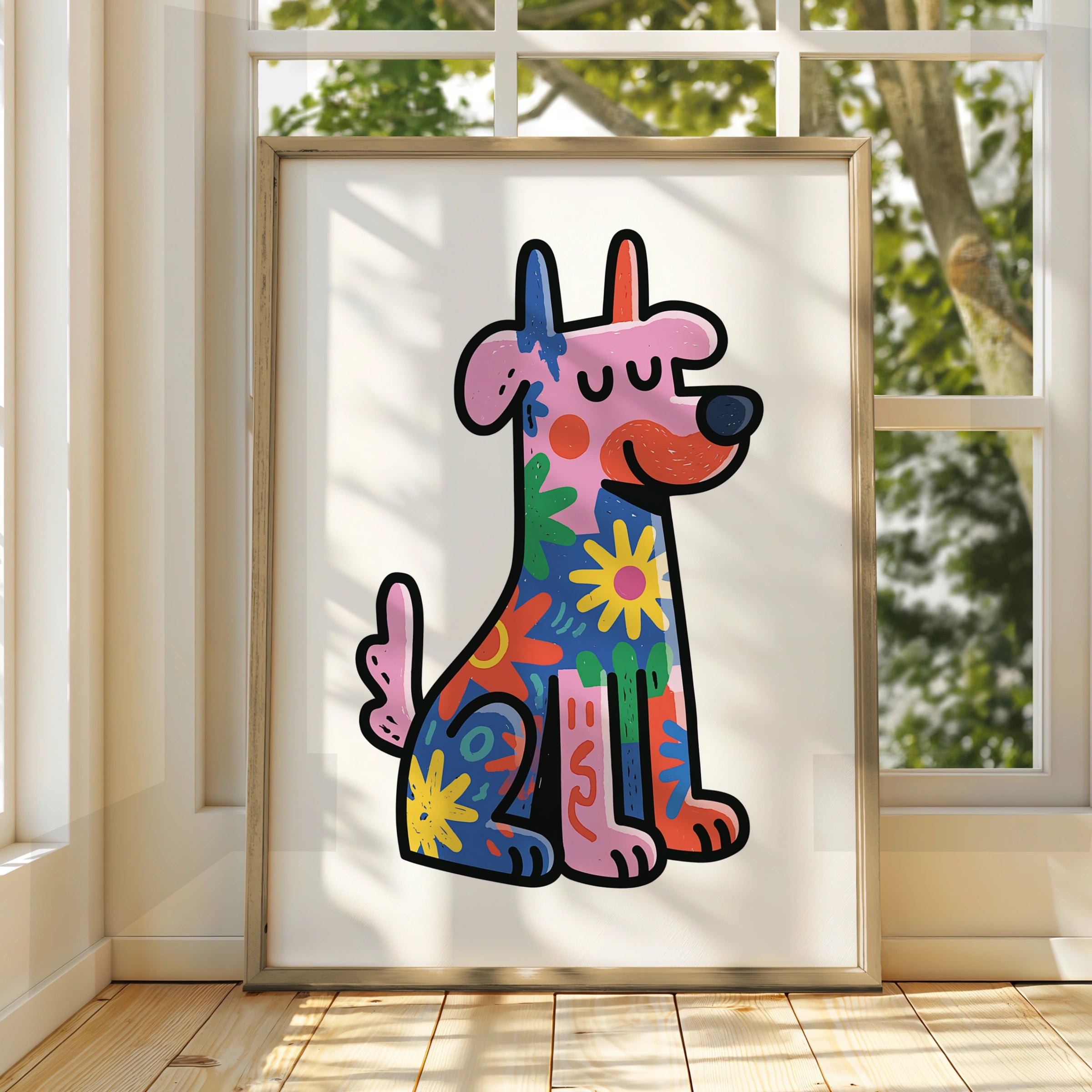 Colourful Trippy Dog Poster, Bold Pop Art Print, Psychedelic Pet Wall Art