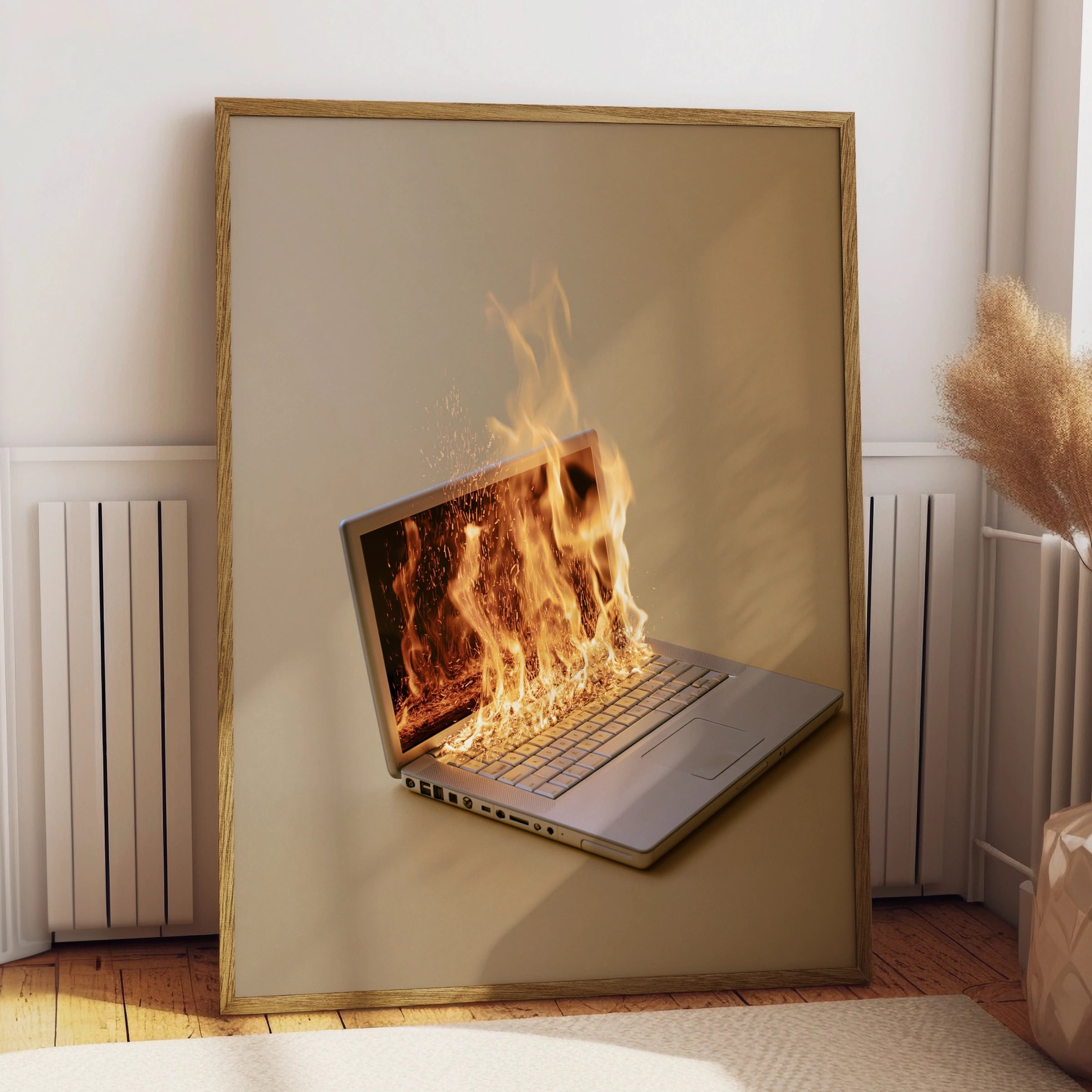 Burning Laptop Fire Poster, Tech Humour Wall Art, Office Decor