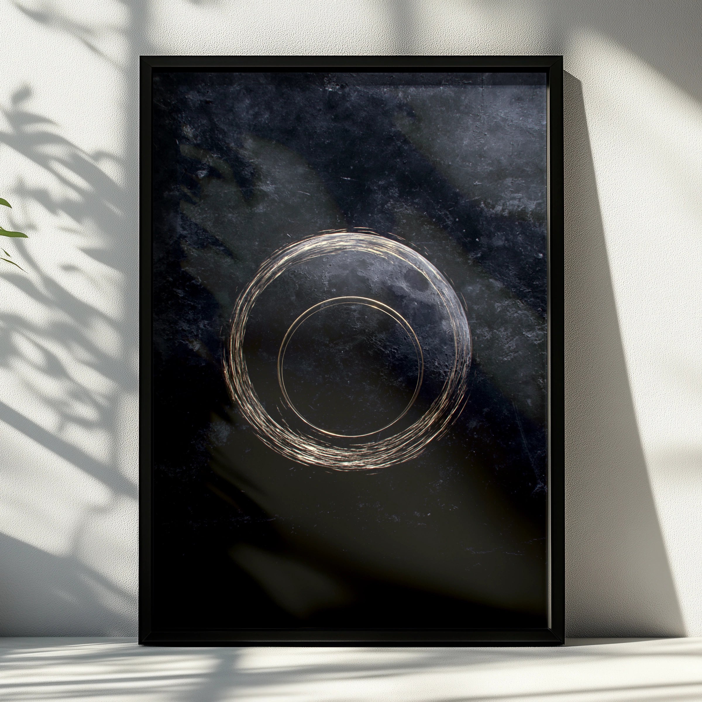 Black Moon Gold Ring Poster, Dark Celestial Wall Art, Minimalist Space Print