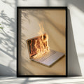 Burning Laptop Fire Poster, Tech Humour Wall Art, Office Decor