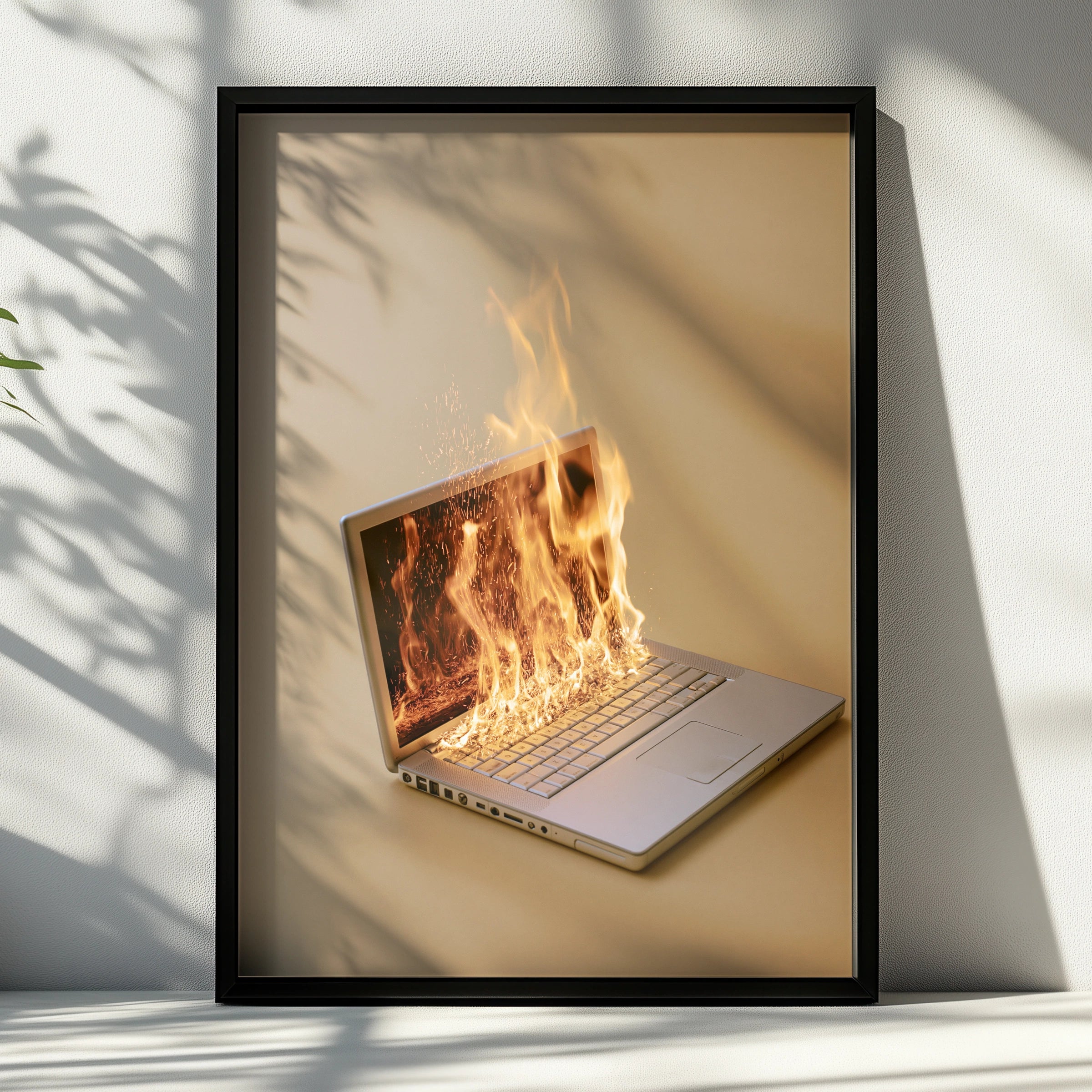 Burning Laptop Fire Poster, Tech Humour Wall Art, Office Decor