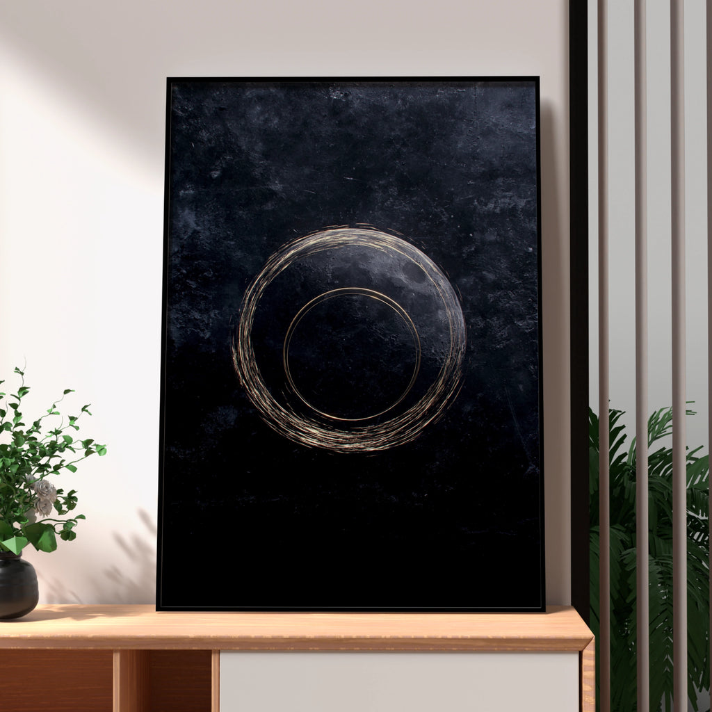 Black Moon Gold Ring Poster, Dark Celestial Wall Art, Minimalist Space Print