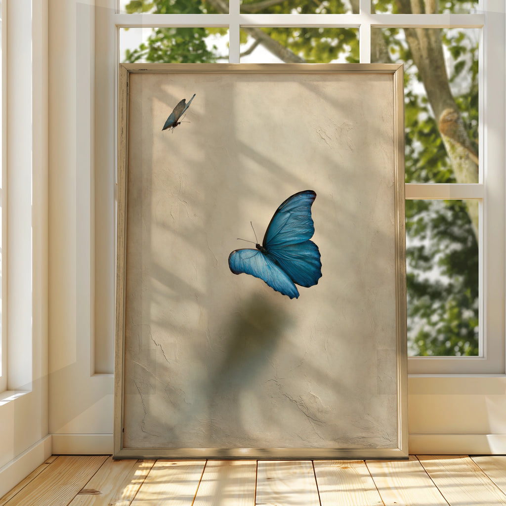 Blue Morpho Butterfly Wall Art Poster, Elegant Nature Print