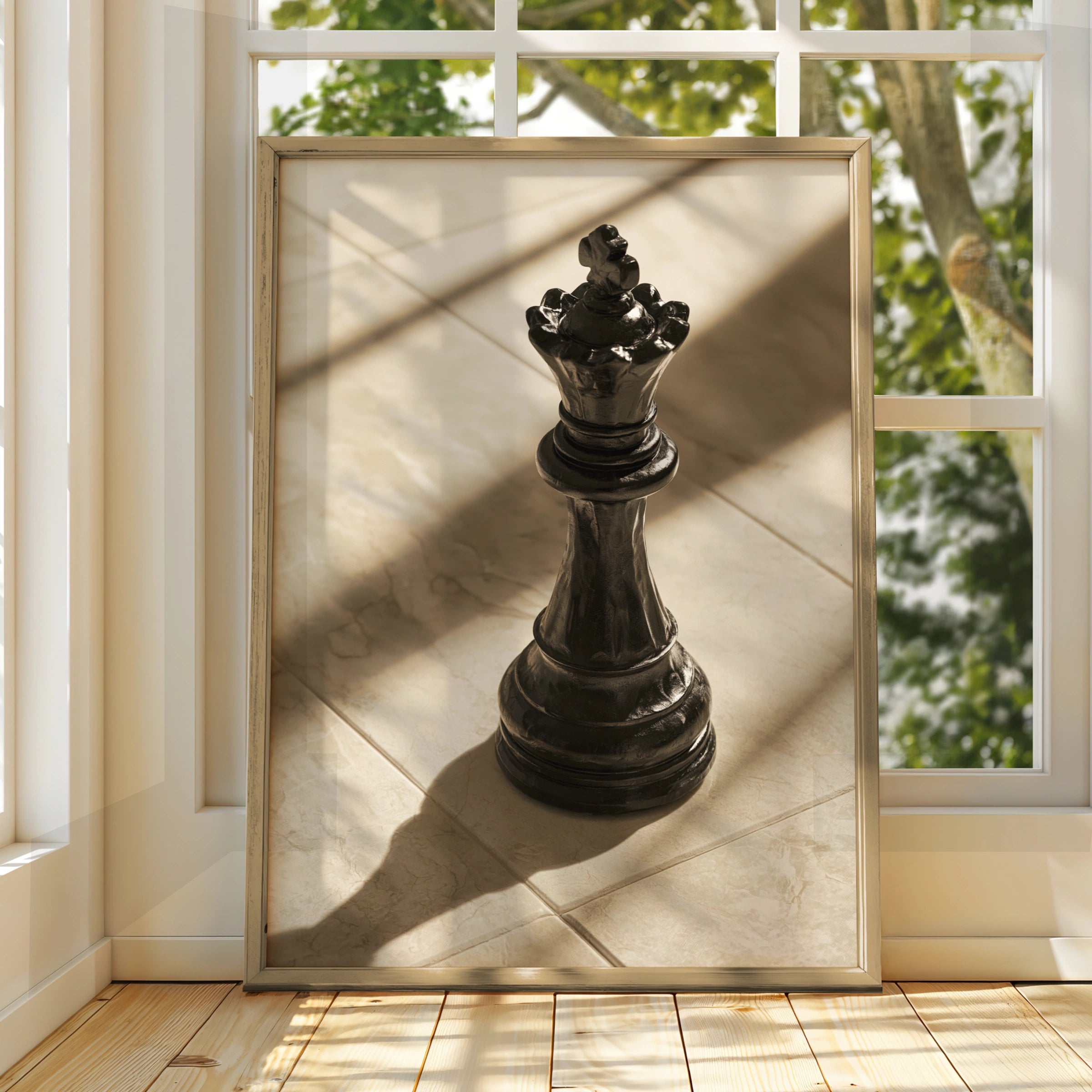 King Chess Piece Poster, Black Chess King Print, Dramatic Shadow Art