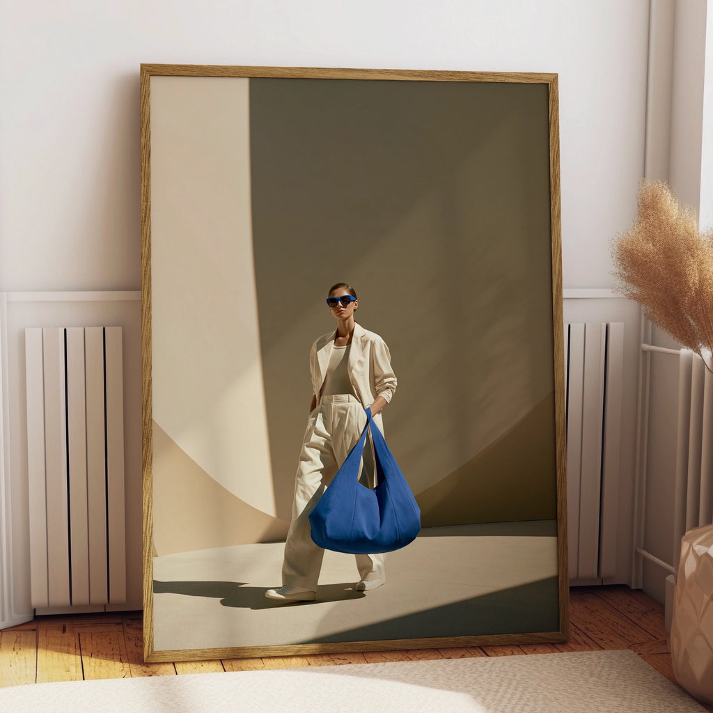 Fashion Woman Blue Oversized Bag Poster, Minimalist Style Print