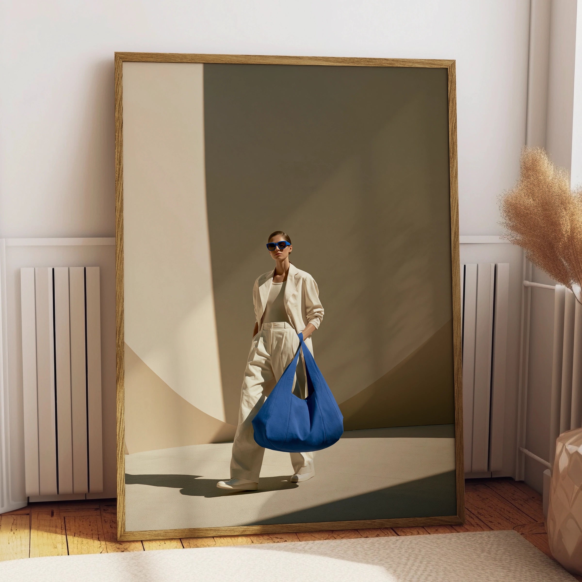 Fashion Woman Blue Oversized Bag Poster, Minimalist Style Print
