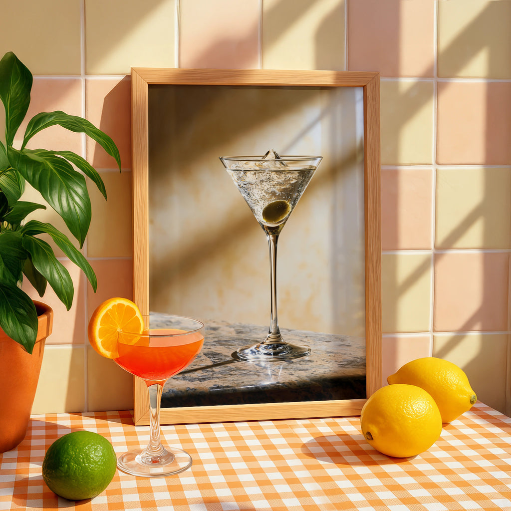 Martini Cocktail Print, Olive Glass Wall Art, Bar Photography Poster