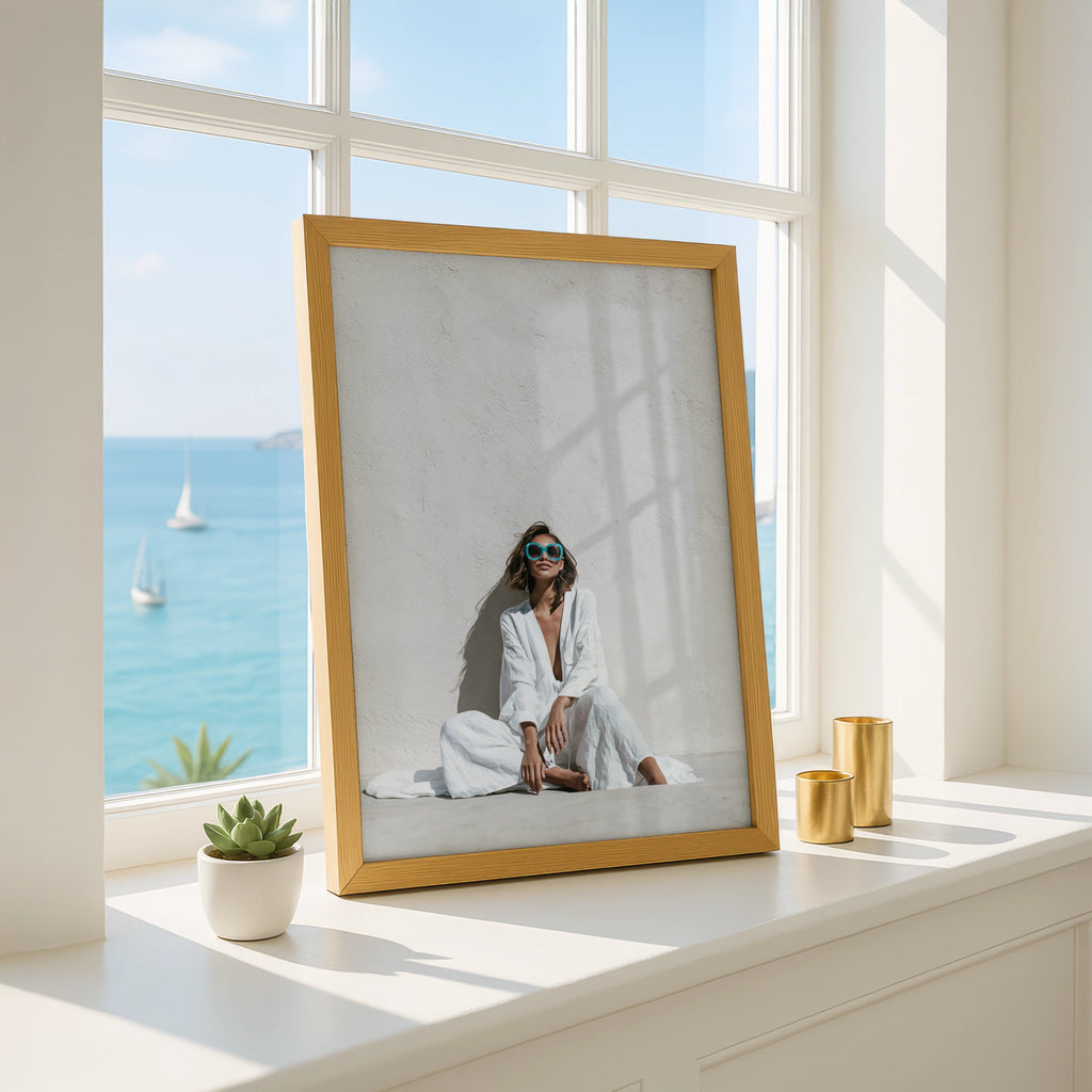 Woman White Outfit Poster, Fashion Photography Print, Minimalist Style