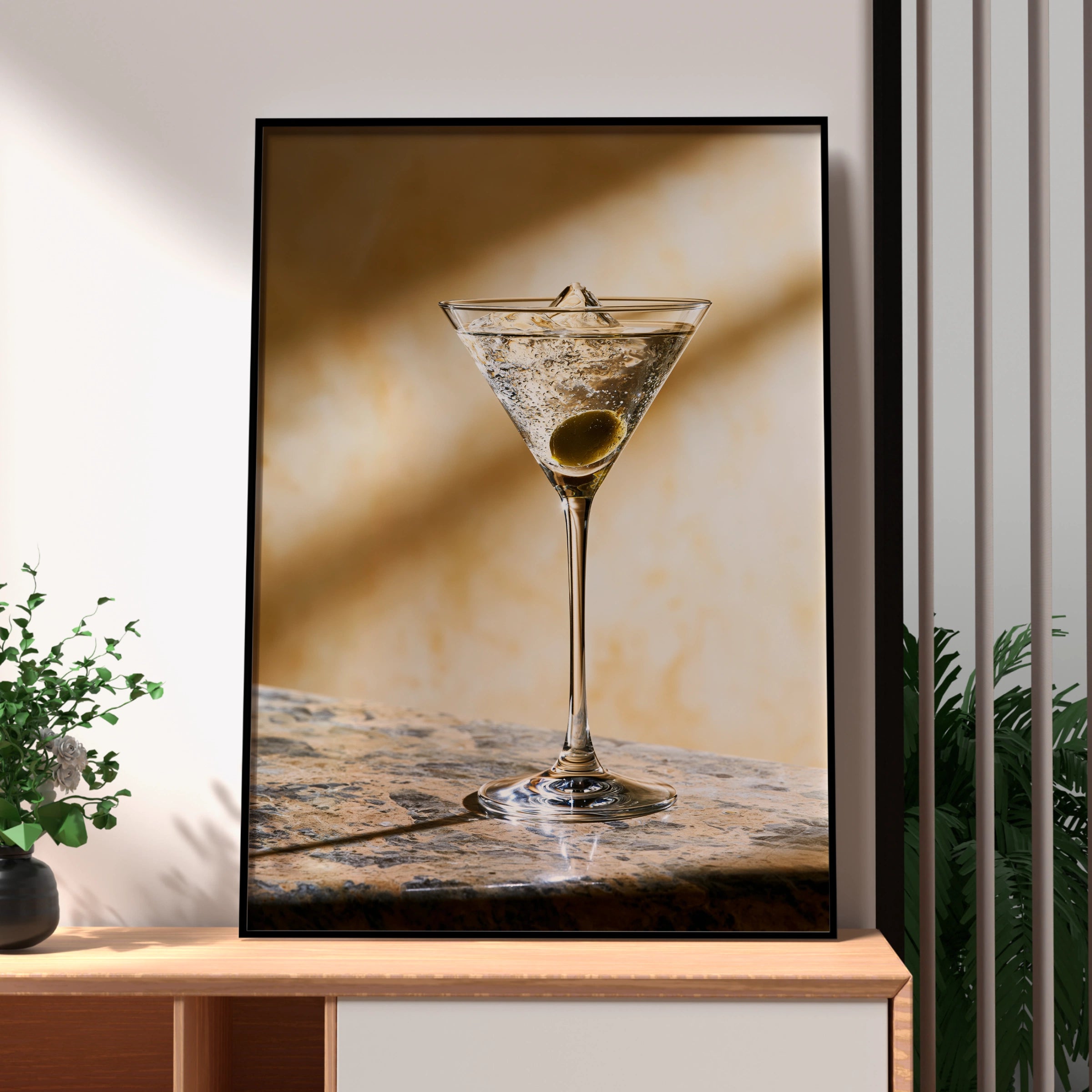 Martini Cocktail Print, Olive Glass Wall Art, Bar Photography Poster