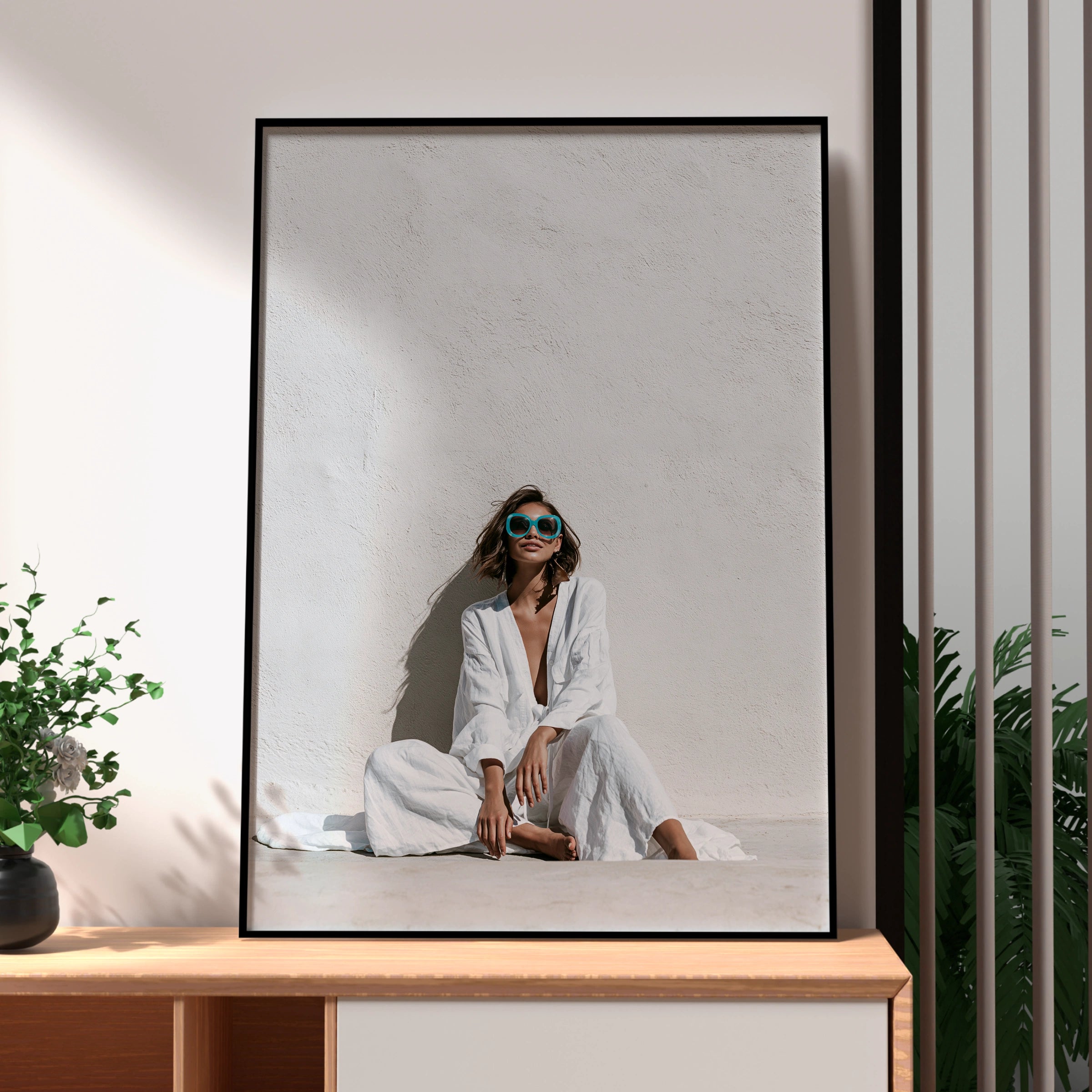 Woman White Outfit Poster, Fashion Photography Print, Minimalist Style