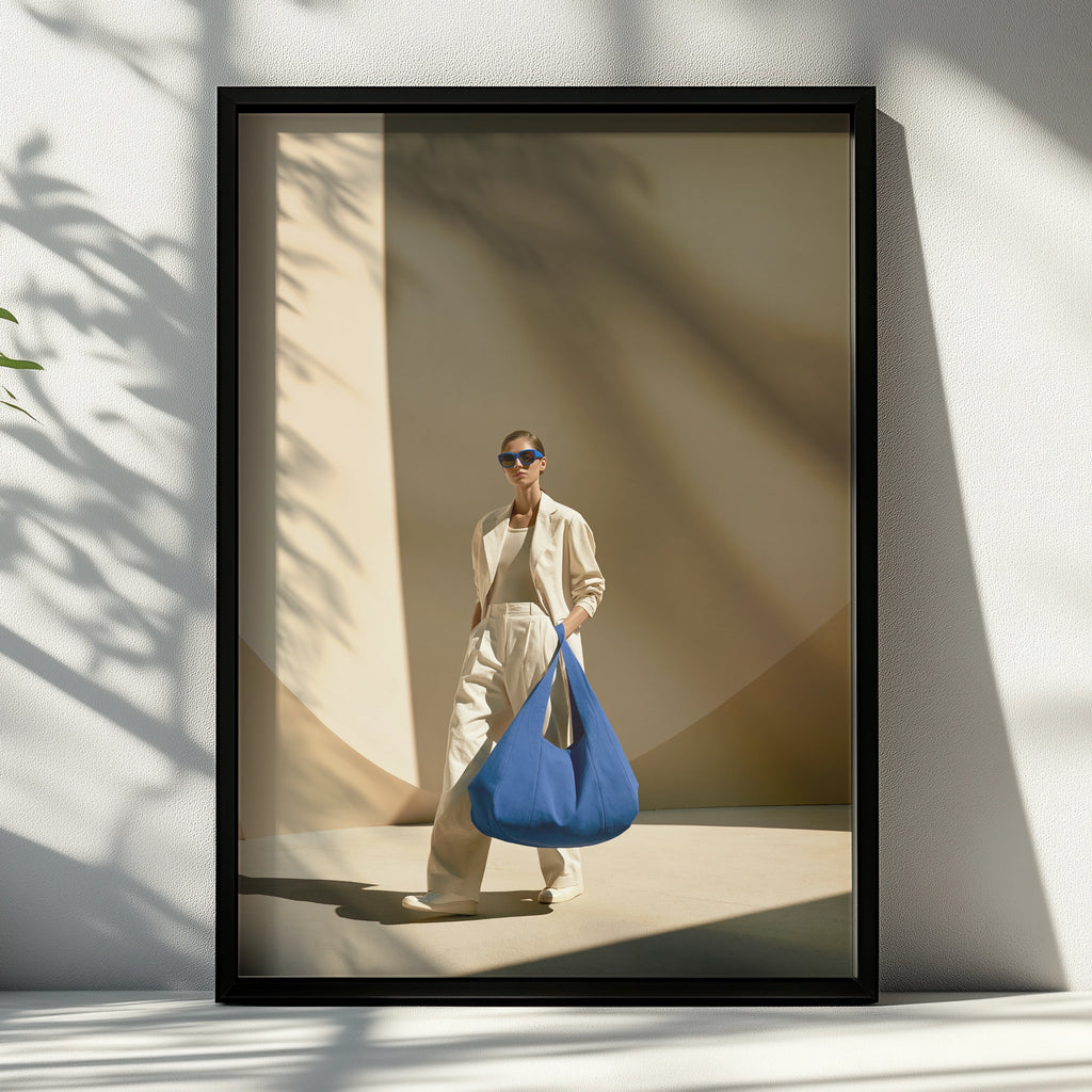 Fashion Woman Blue Oversized Bag Poster, Minimalist Style Print