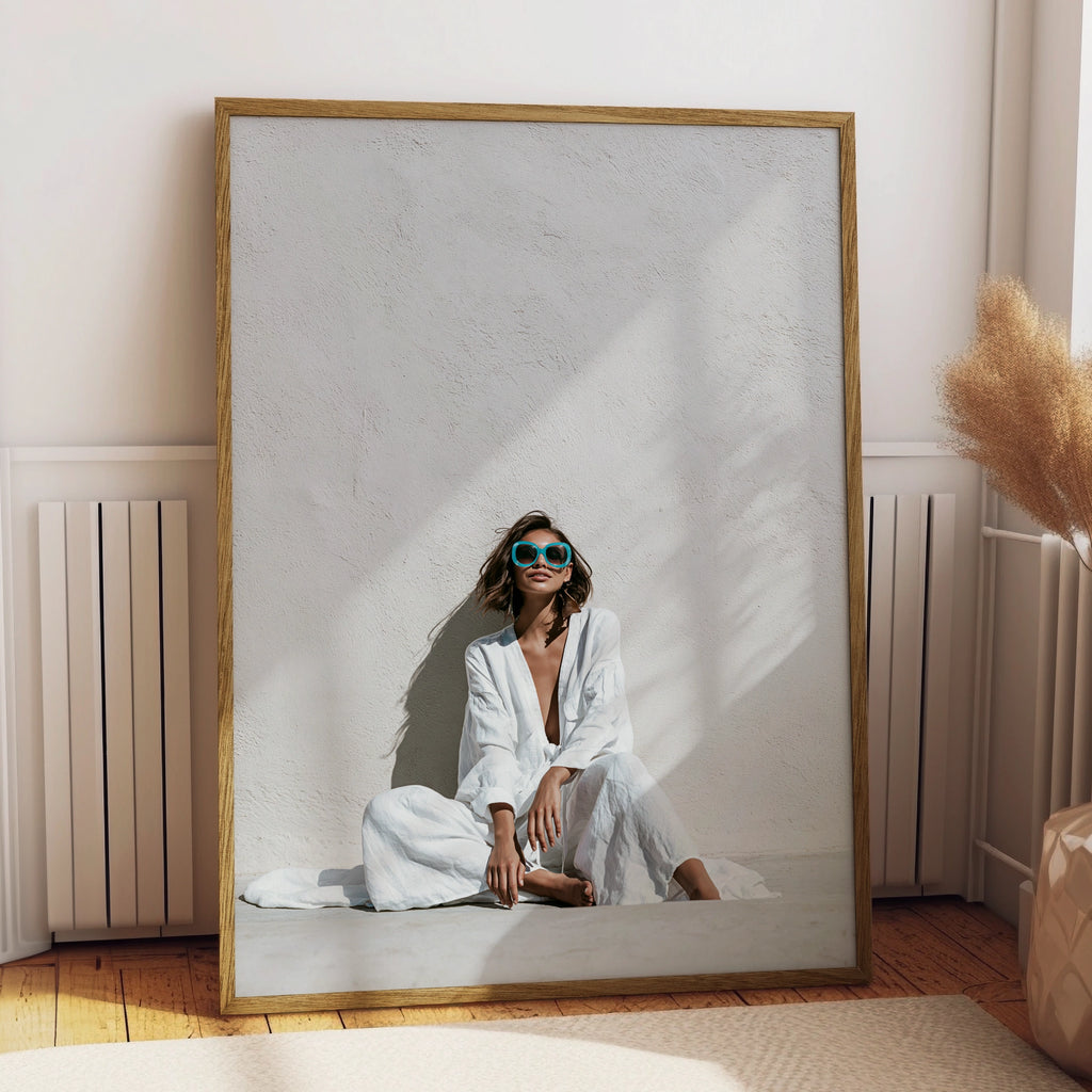Woman White Outfit Poster, Fashion Photography Print, Minimalist Style