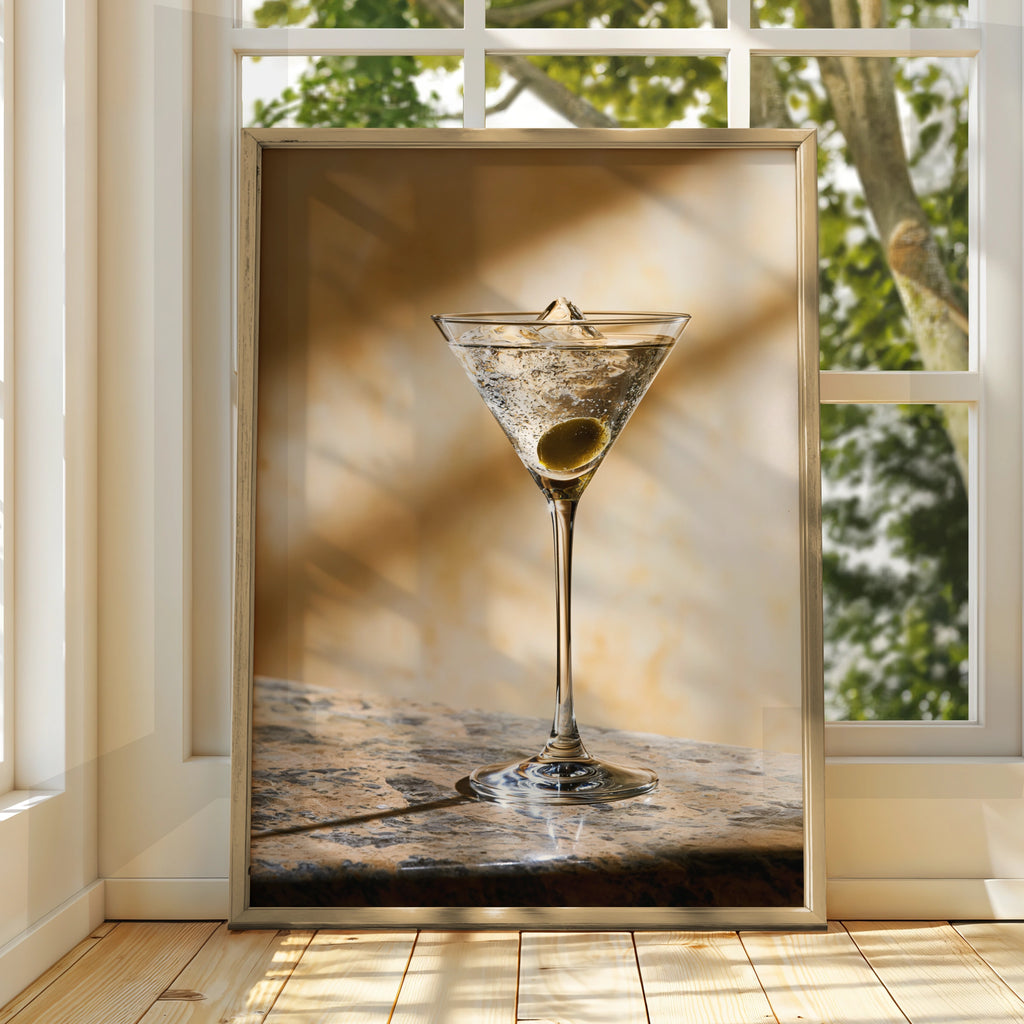Martini Cocktail Print, Olive Glass Wall Art, Bar Photography Poster