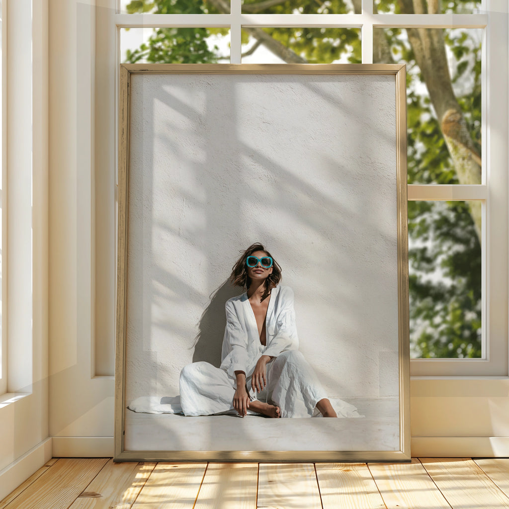 Woman White Outfit Poster, Fashion Photography Print, Minimalist Style
