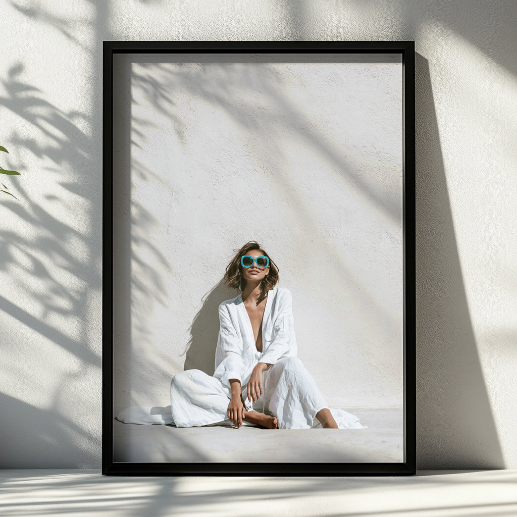Woman White Outfit Poster, Fashion Photography Print, Minimalist Style