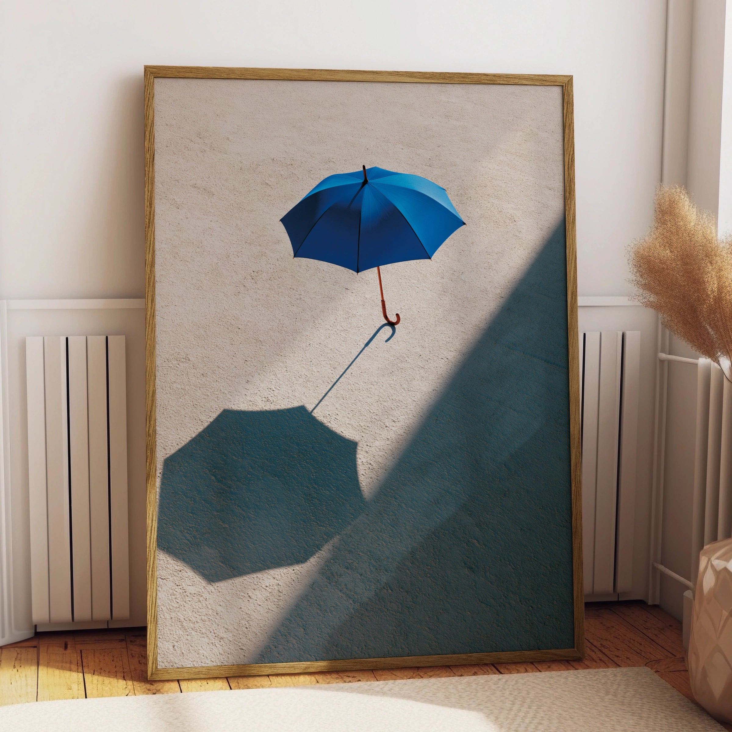 Blue Umbrella Shadow Photography Poster, Minimalist Wall Art Print