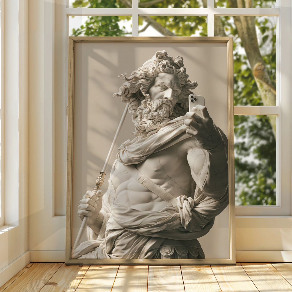 Greek God Selfie Poster, Marble Statue Wall Art, Funny Classical Print