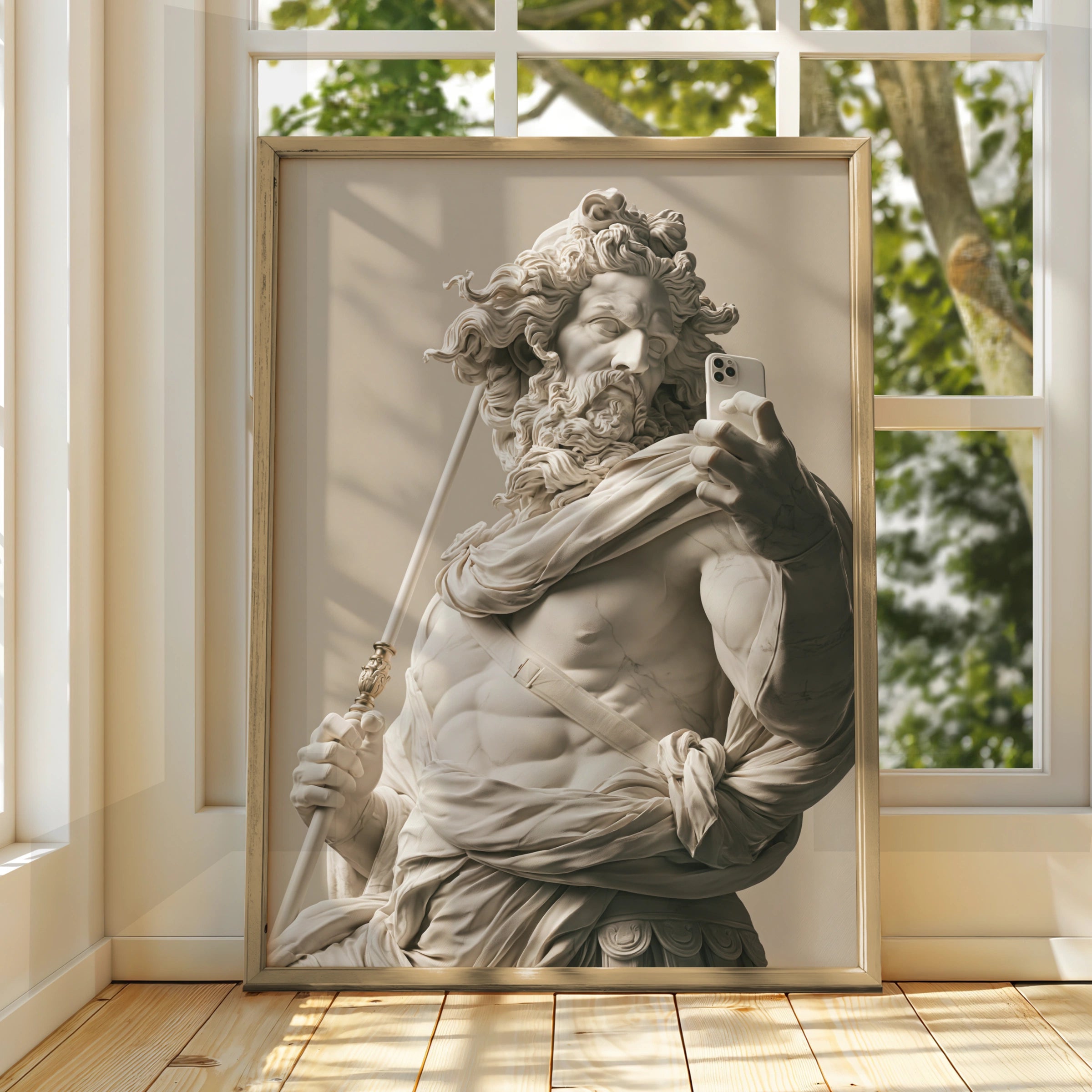 Greek God Selfie Poster, Marble Statue Wall Art, Funny Classical Print