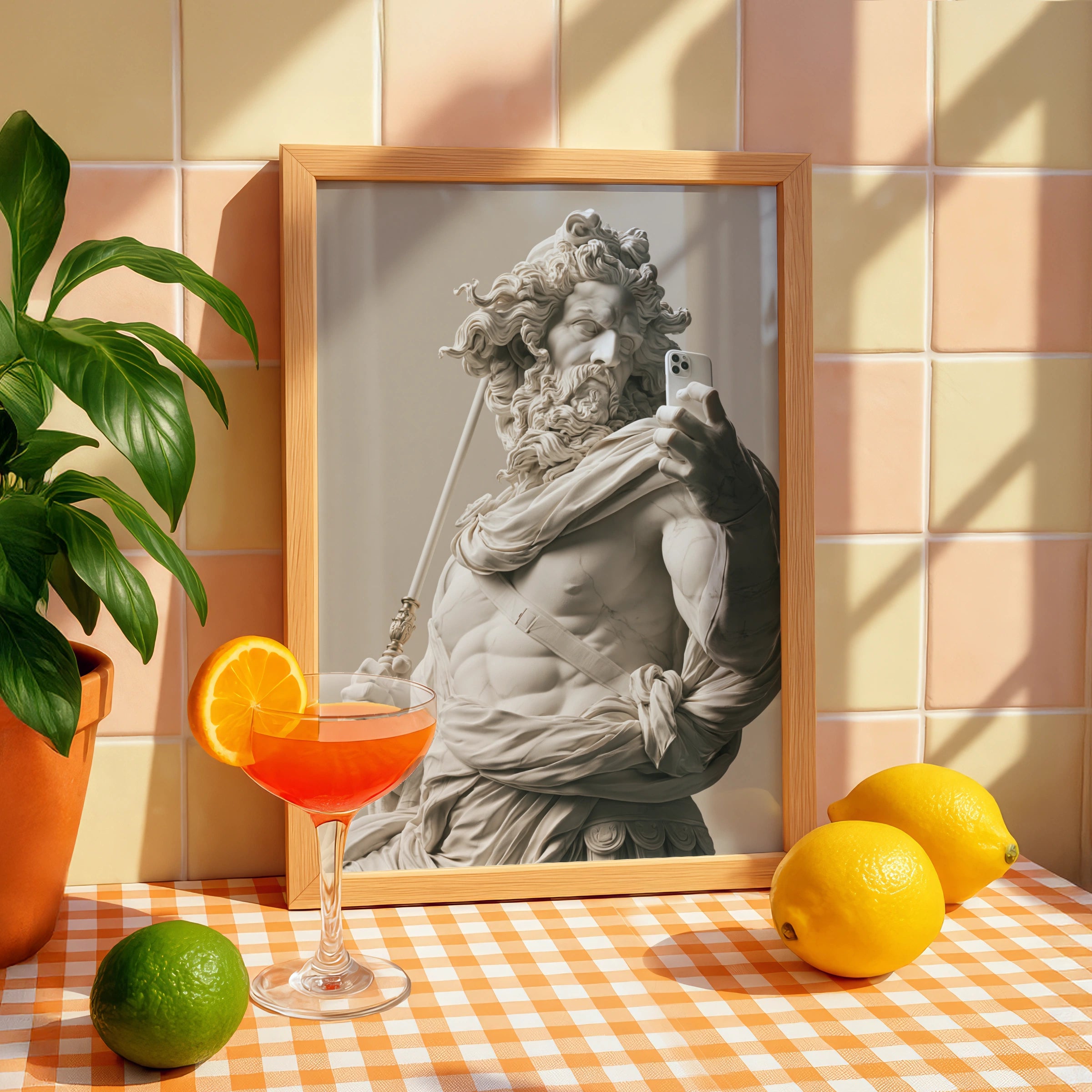 Greek God Selfie Poster, Marble Statue Wall Art, Funny Classical Print