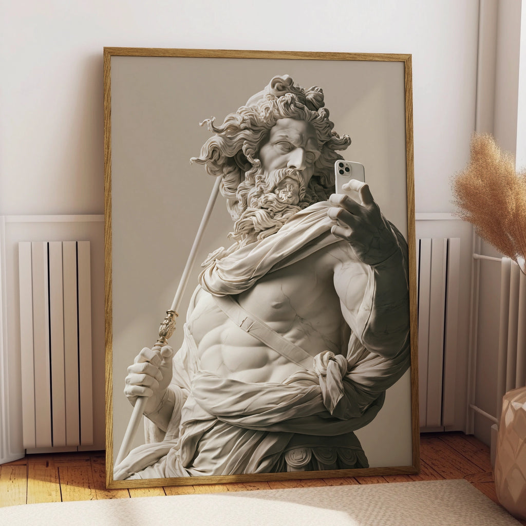 Greek God Selfie Poster, Marble Statue Wall Art, Funny Classical Print