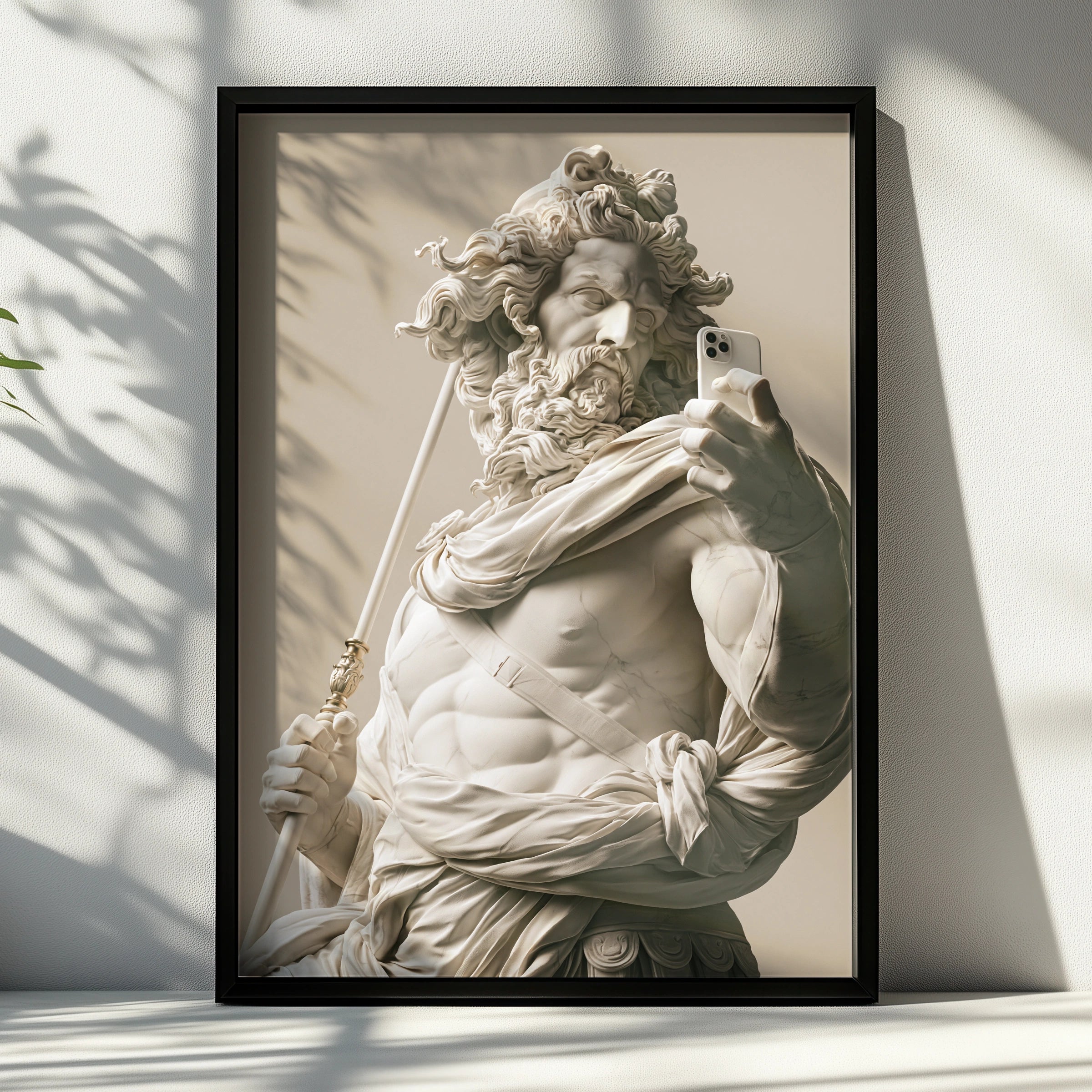 Greek God Selfie Poster, Marble Statue Wall Art, Funny Classical Print