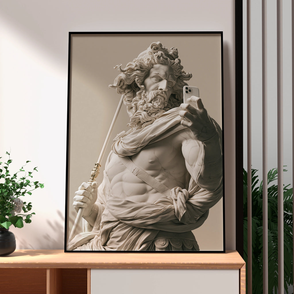 Greek God Selfie Poster, Marble Statue Wall Art, Funny Classical Print