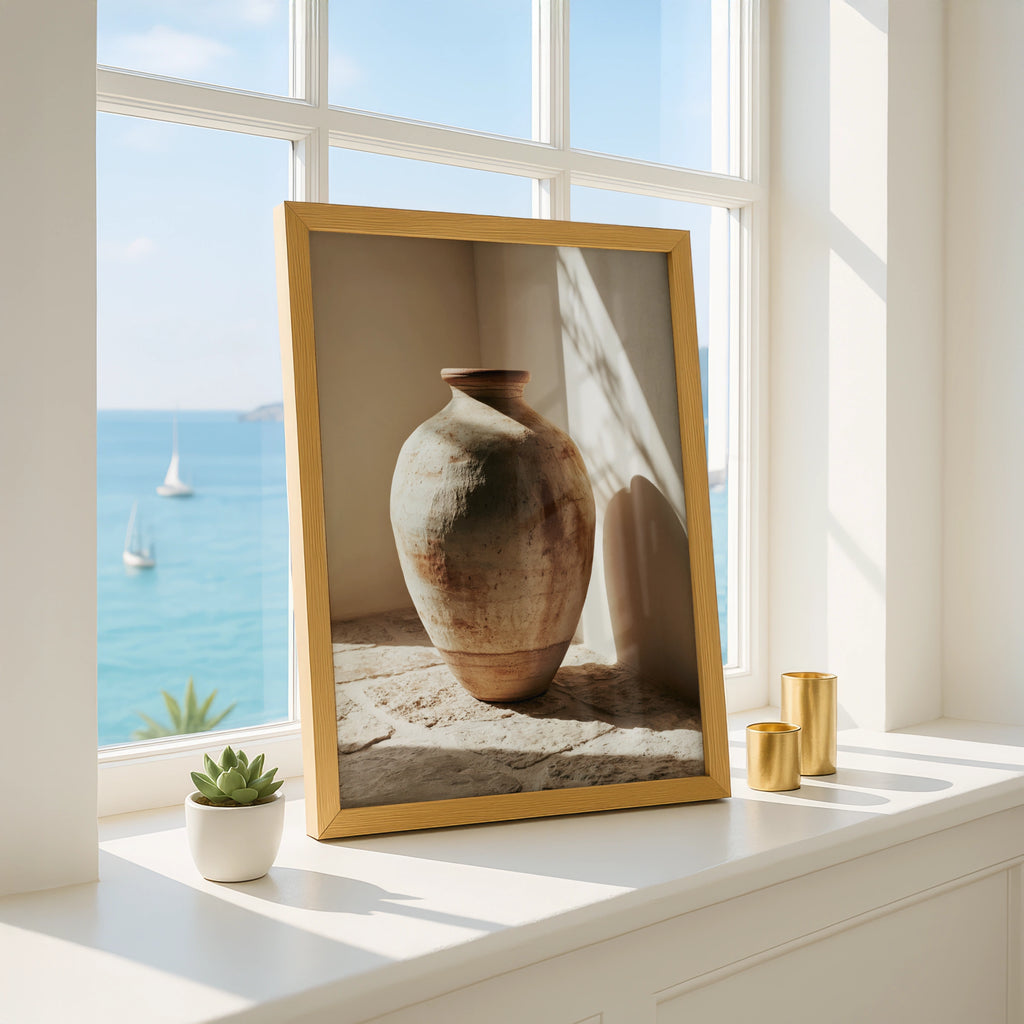 Large Ceramic Vase Poster, Rustic Terracotta Wall Art, Neutral Tones Print