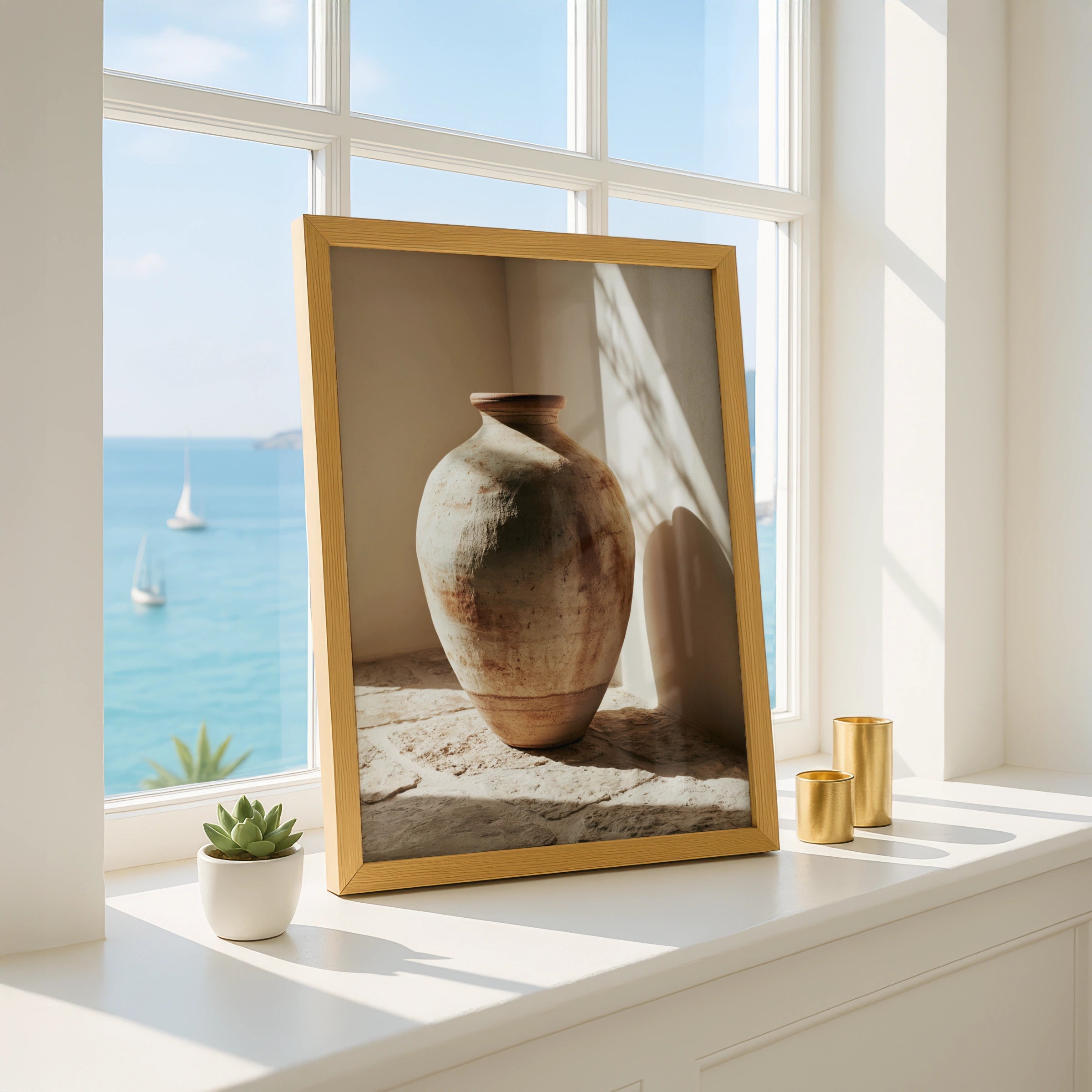 Large Ceramic Vase Poster, Rustic Terracotta Wall Art, Neutral Tones Print