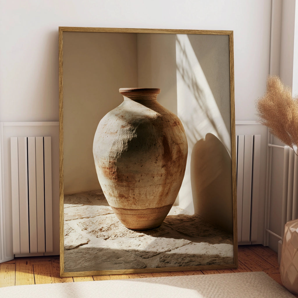 Large Ceramic Vase Poster, Rustic Terracotta Wall Art, Neutral Tones Print