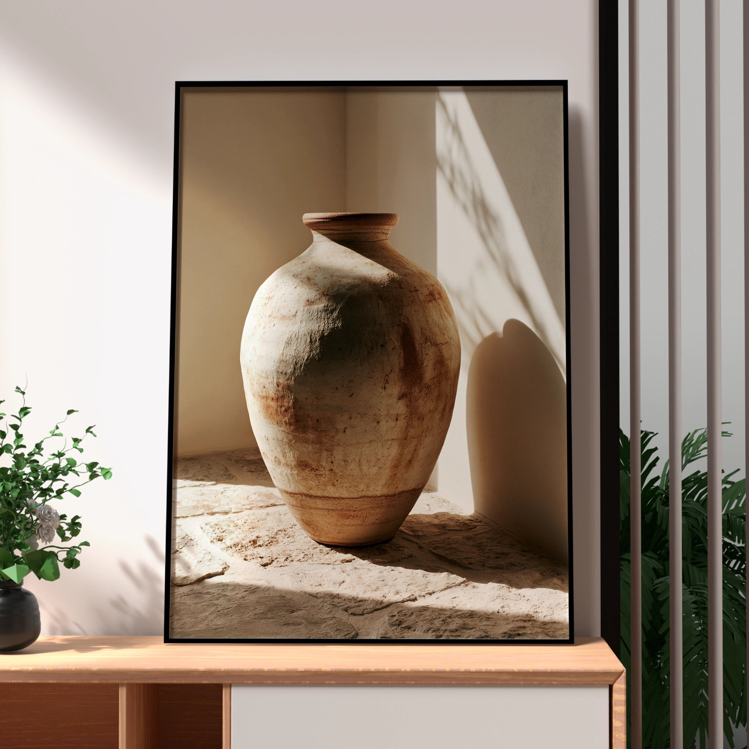 Large Ceramic Vase Poster, Rustic Terracotta Wall Art, Neutral Tones Print