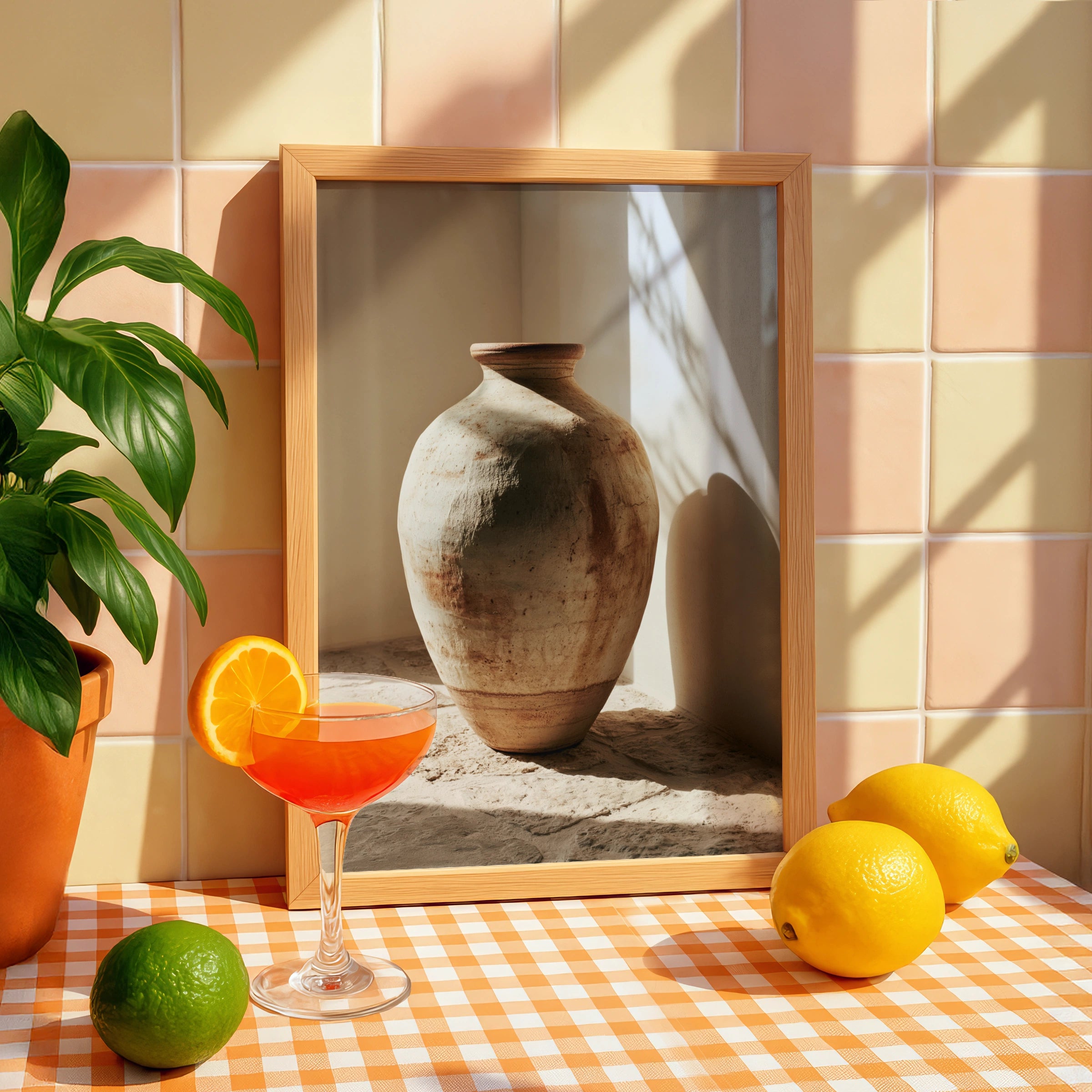 Large Ceramic Vase Poster, Rustic Terracotta Wall Art, Neutral Tones Print