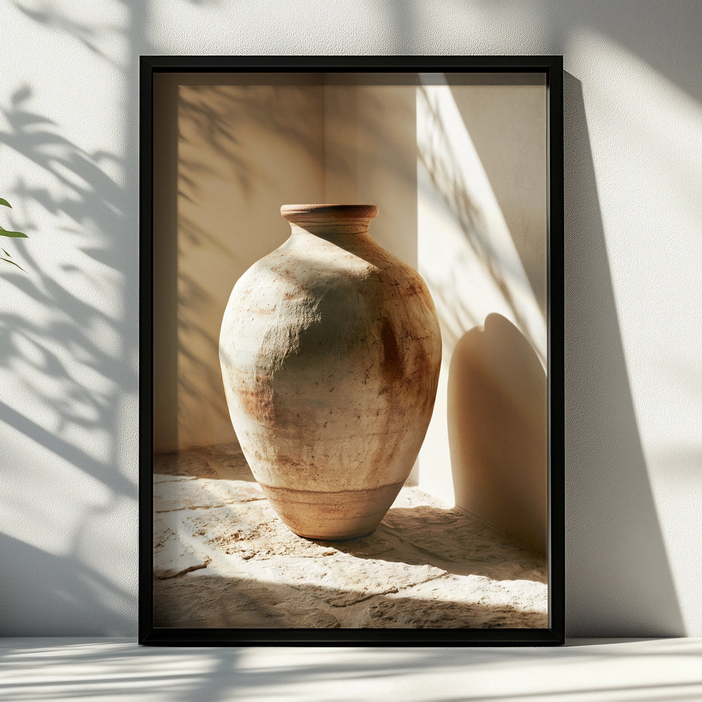Large Ceramic Vase Poster, Rustic Terracotta Wall Art, Neutral Tones Print