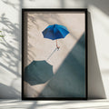 Blue Umbrella Shadow Photography Poster, Minimalist Wall Art Print