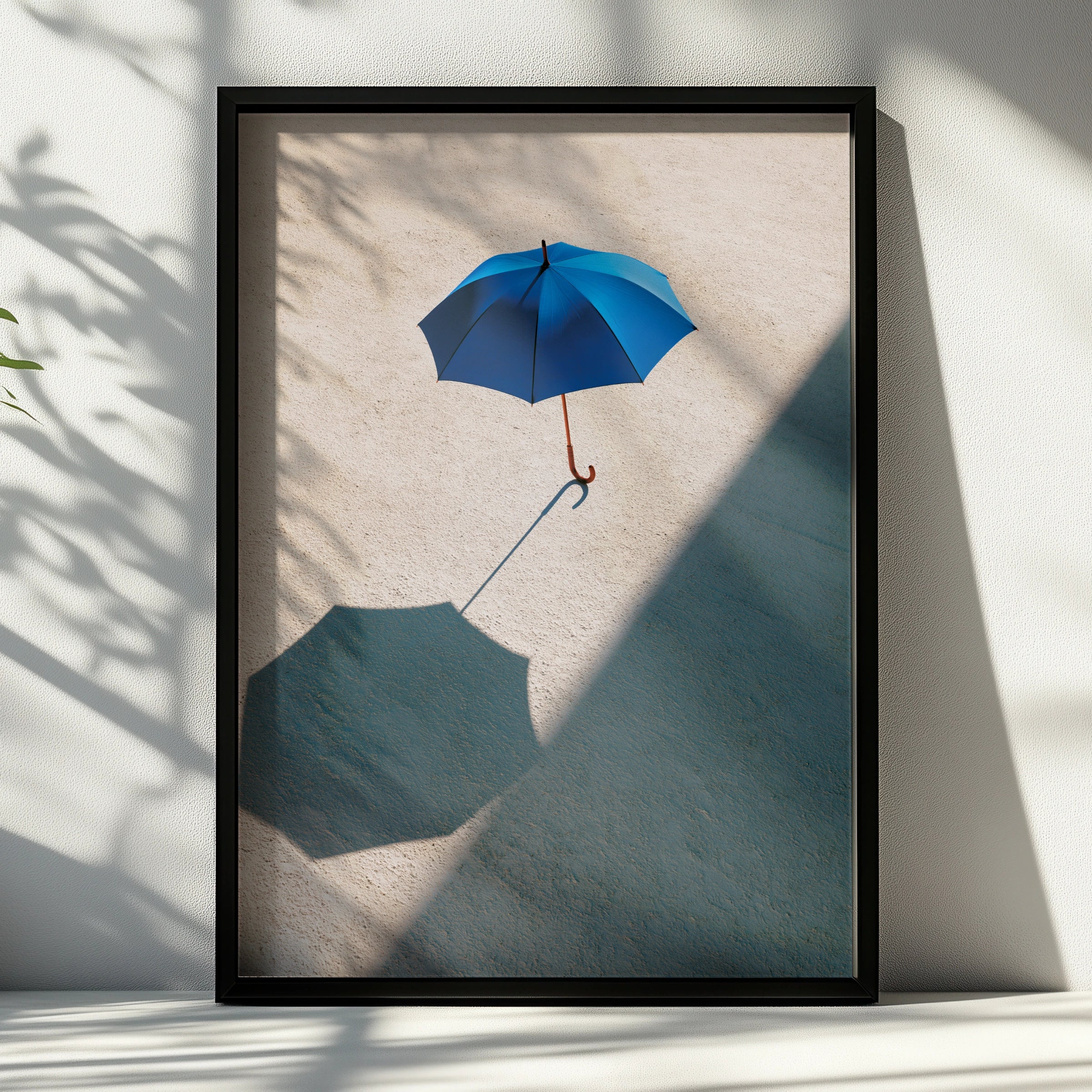 Blue Umbrella Shadow Photography Poster, Minimalist Wall Art Print