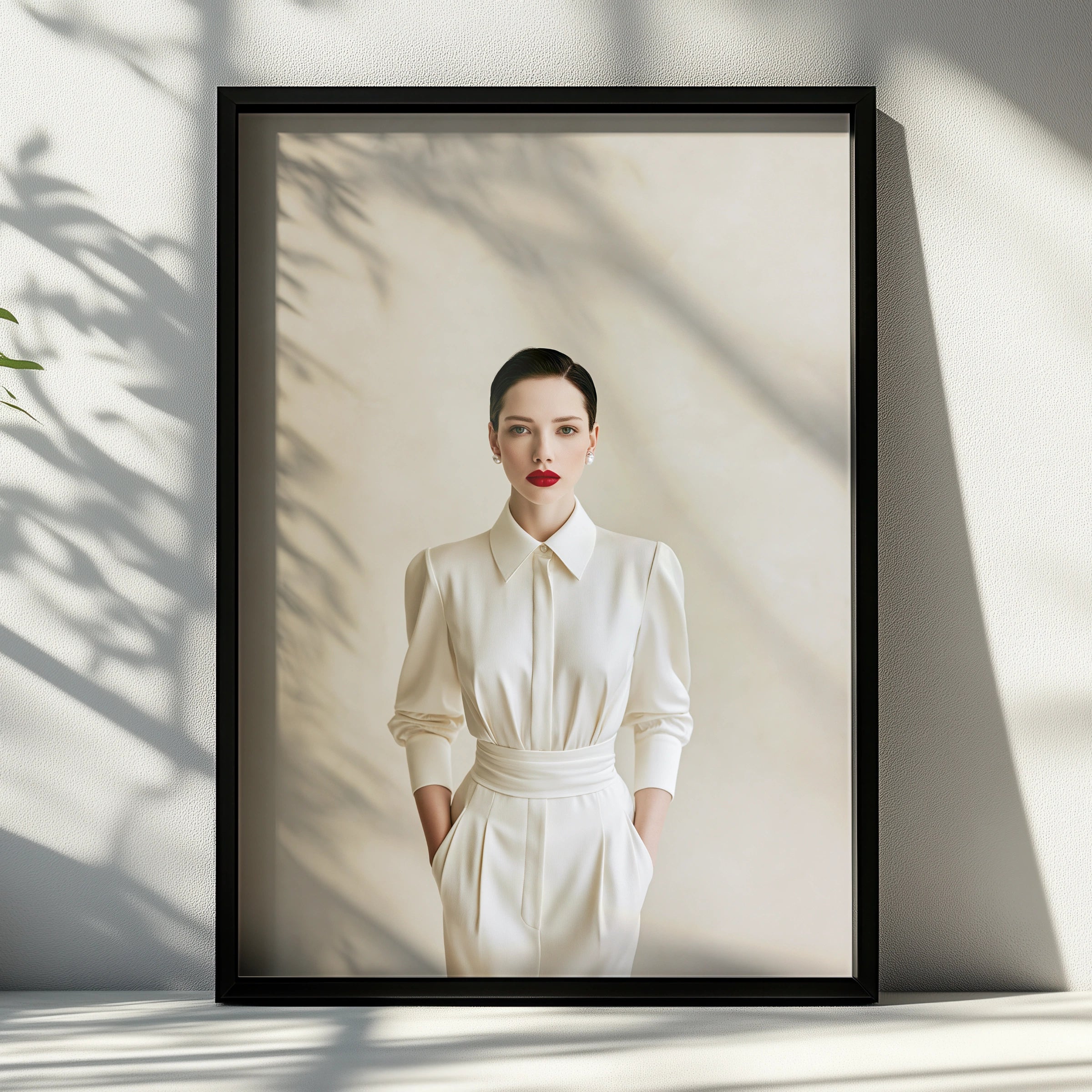 Elegant Woman White Pantsuit Poster, Minimalist Fashion Wall Art Print