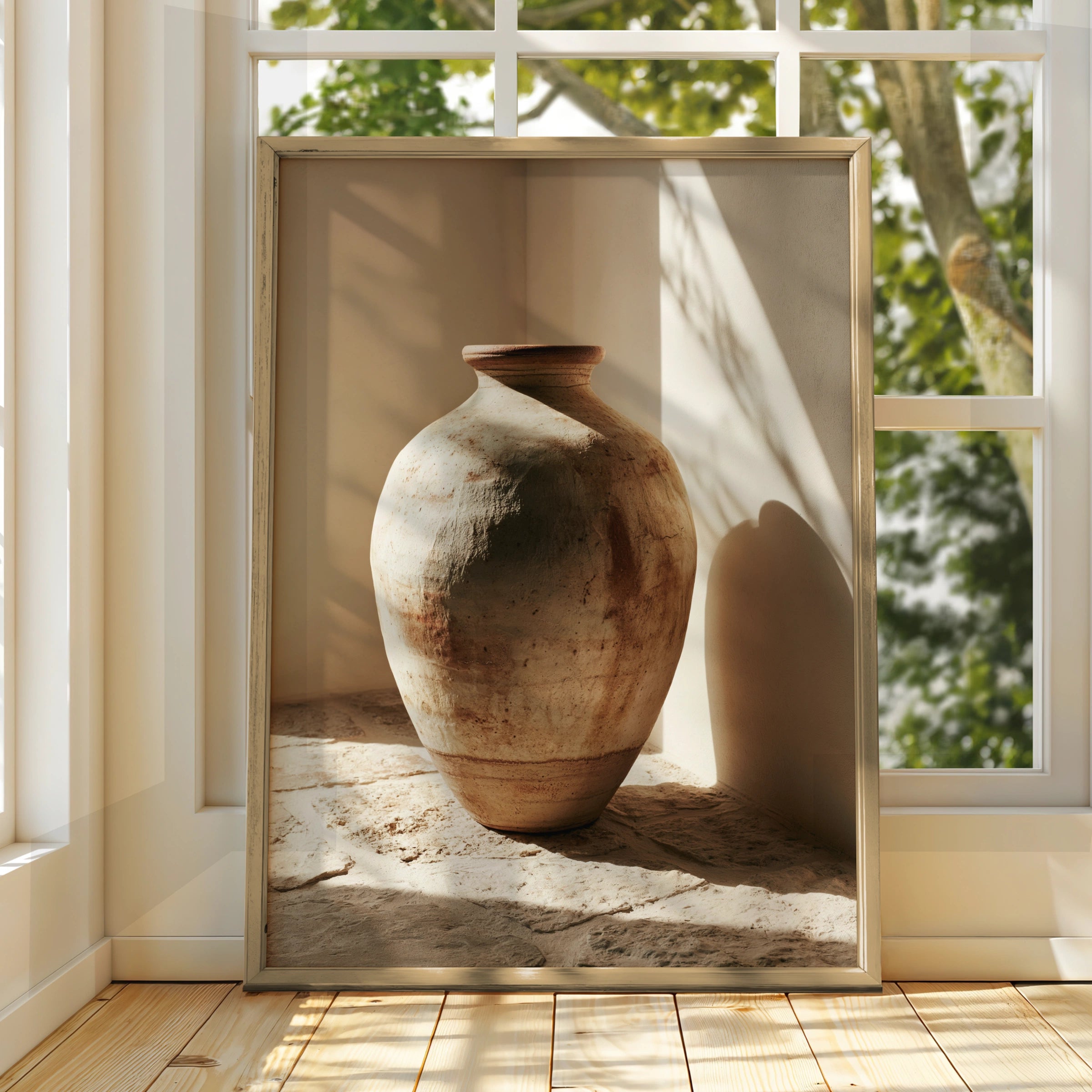 Large Ceramic Vase Poster, Rustic Terracotta Wall Art, Neutral Tones Print