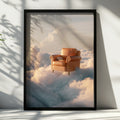 Armchair in the Clouds Poster, Surreal Sky Art Print, Dreamy Tan Leather