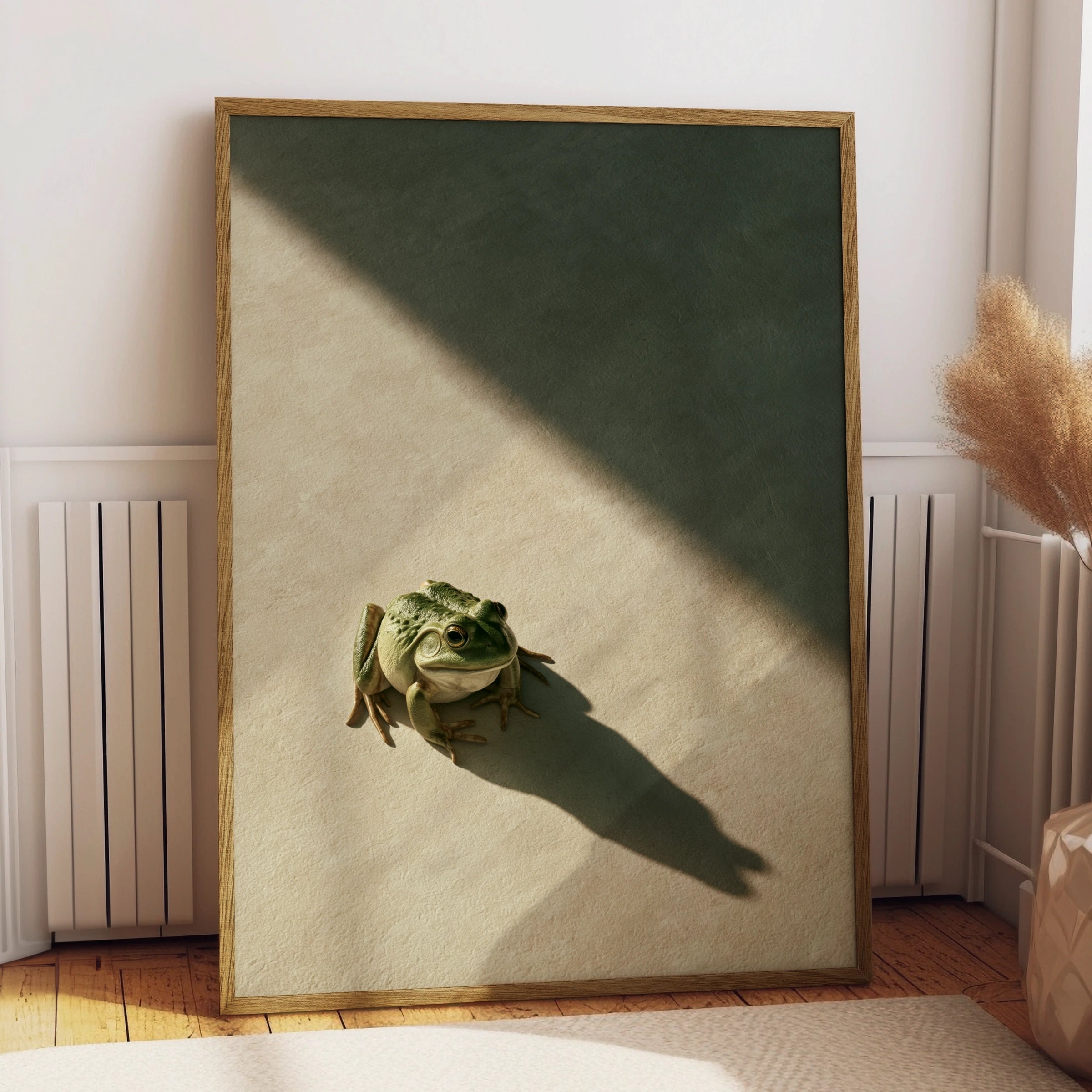 Frog Shadow Poster, Minimalist Animal Wall Art, Moody Green Print