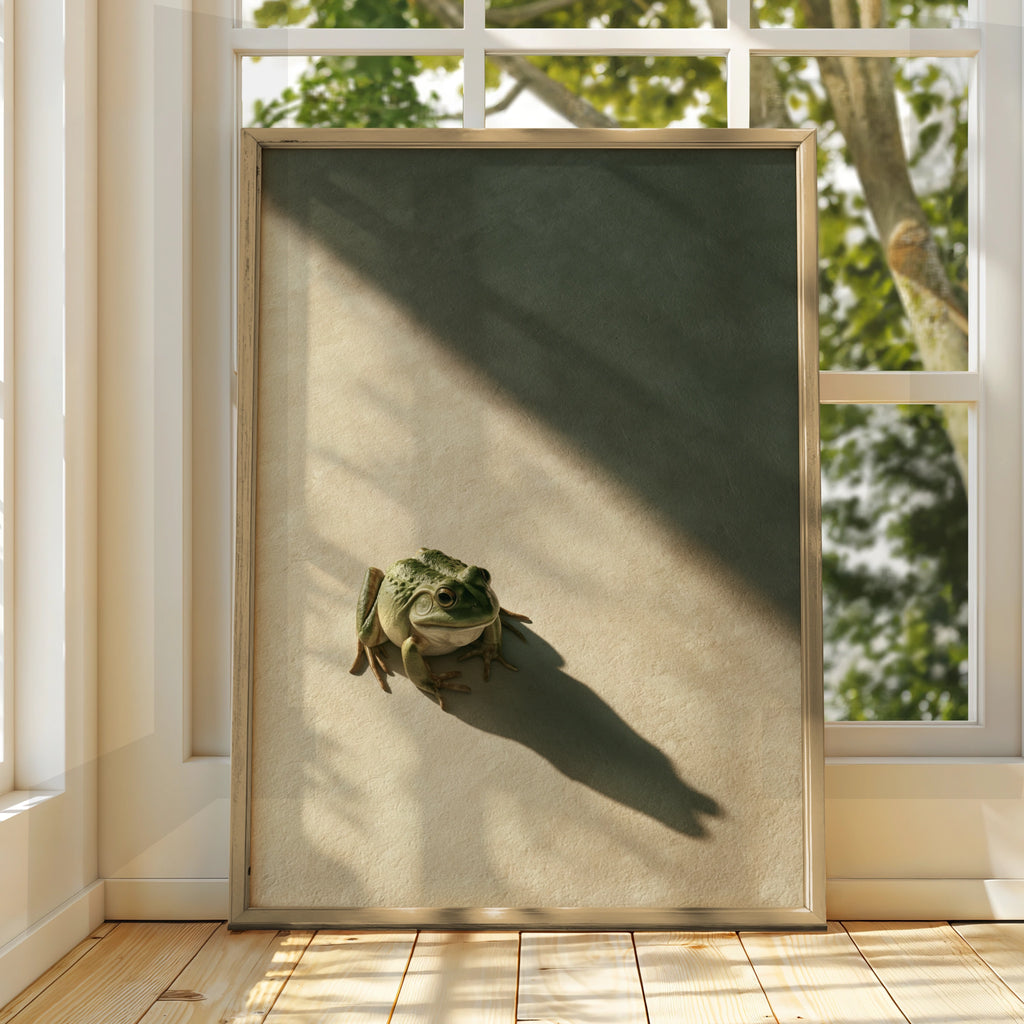 Frog Shadow Poster, Minimalist Animal Wall Art, Moody Green Print