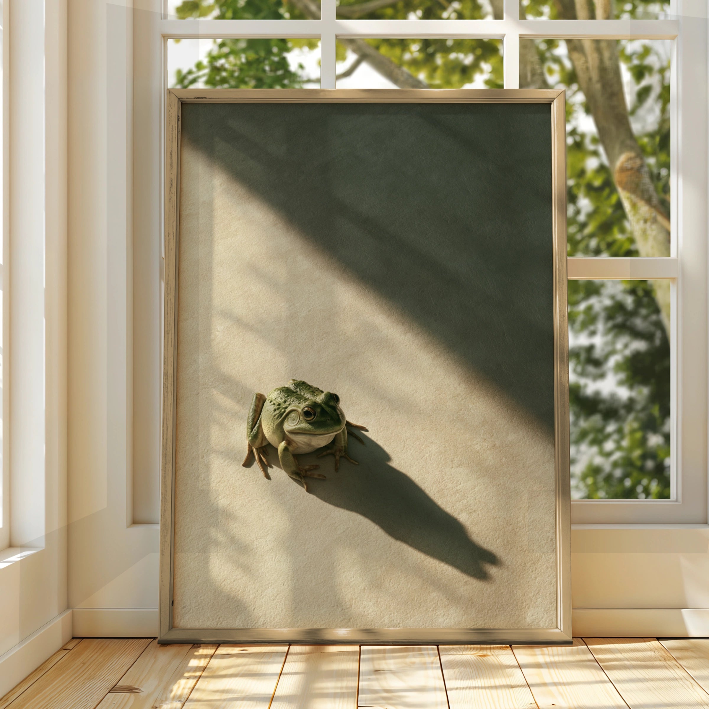 Frog Shadow Poster, Minimalist Animal Wall Art, Moody Green Print