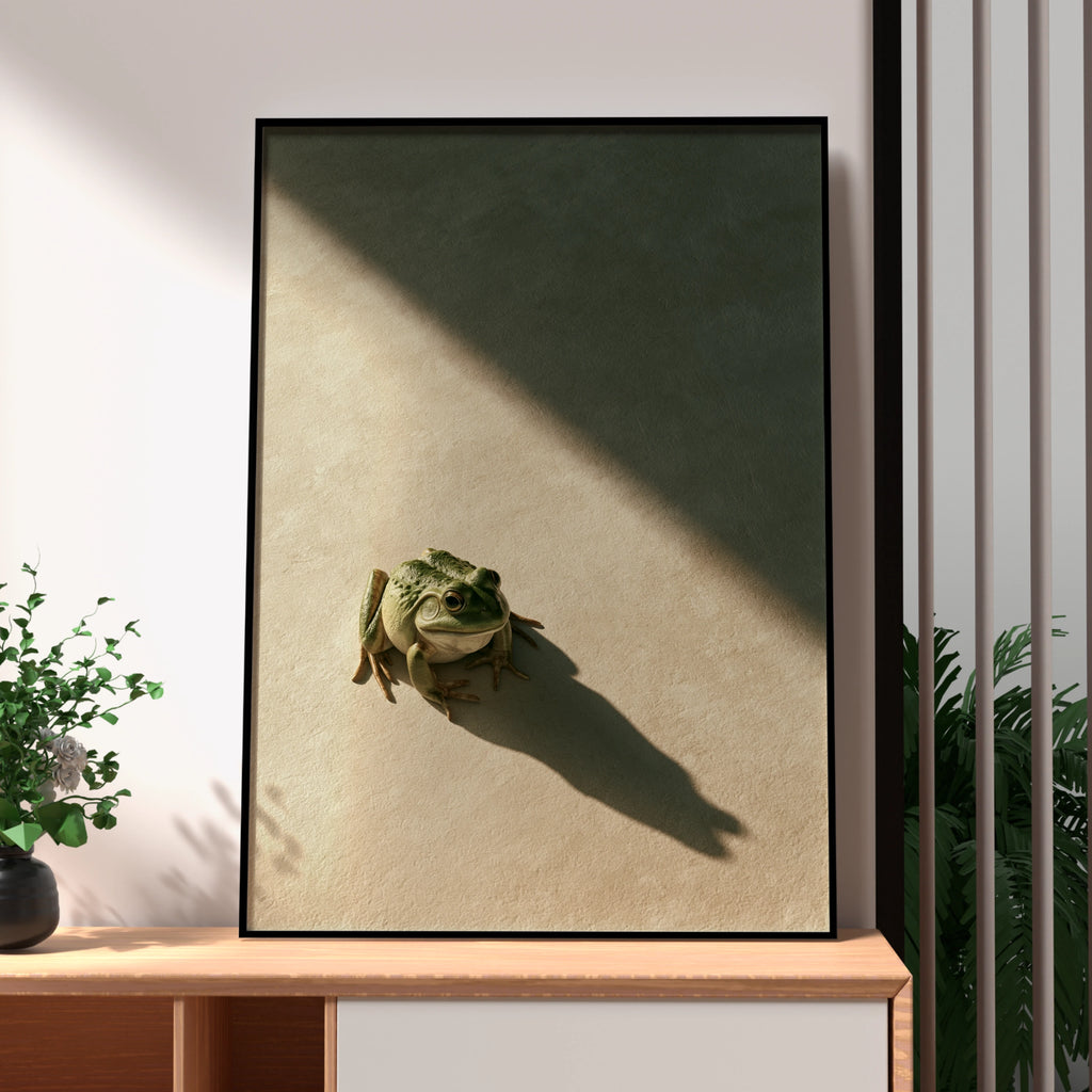 Frog Shadow Poster, Minimalist Animal Wall Art, Moody Green Print