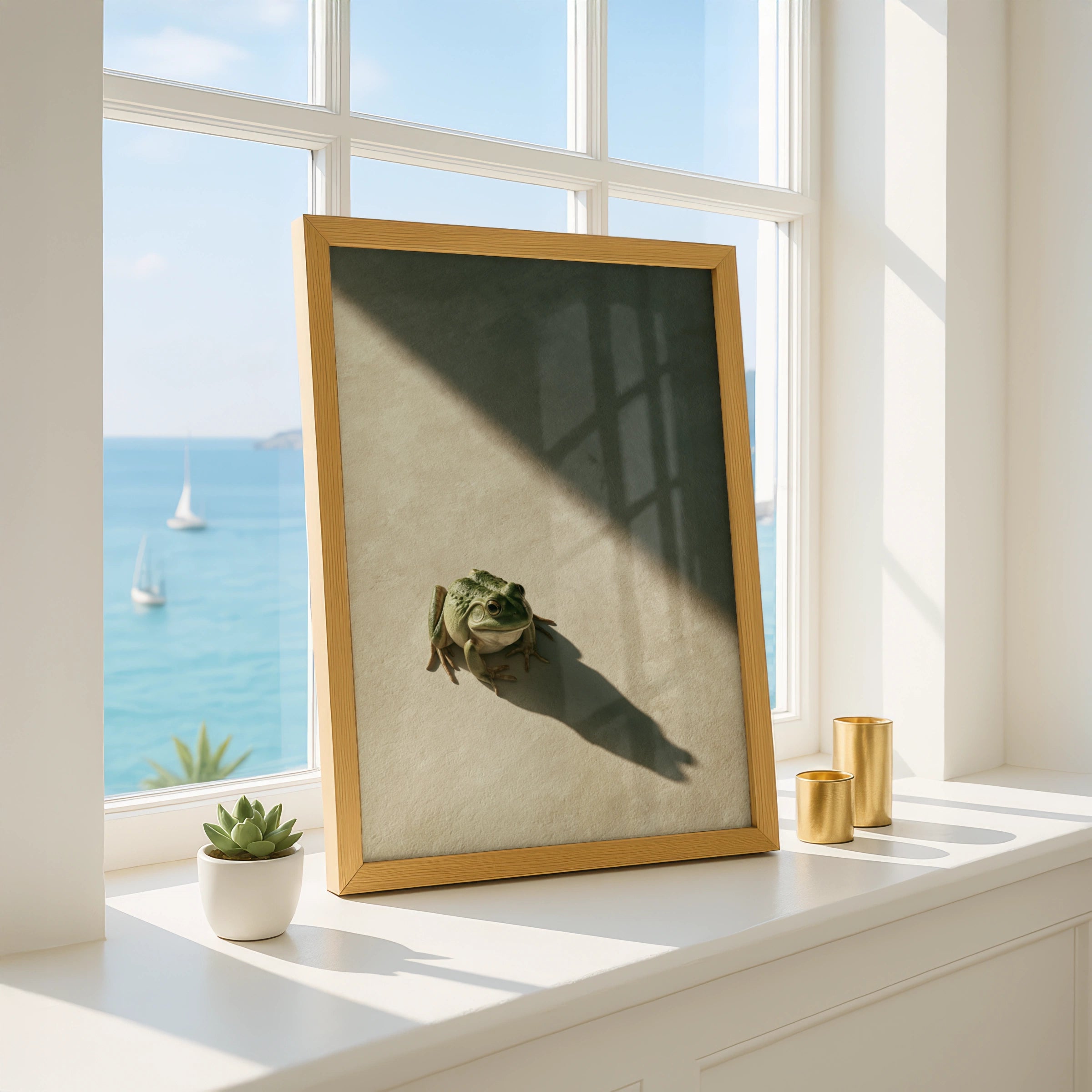 Frog Shadow Poster, Minimalist Animal Wall Art, Moody Green Print